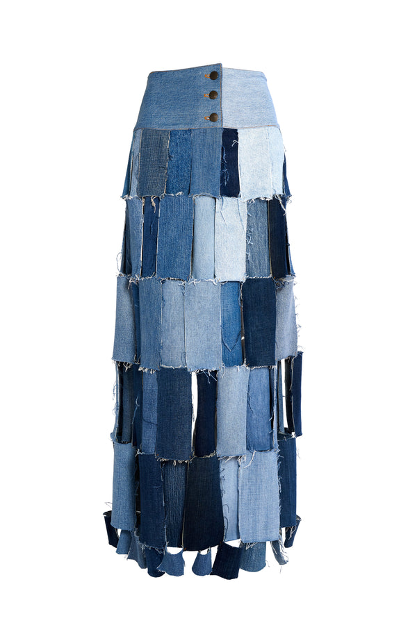 Awake Mode Denim Patchwork Midi Skirt Size 6/8 - Foxy