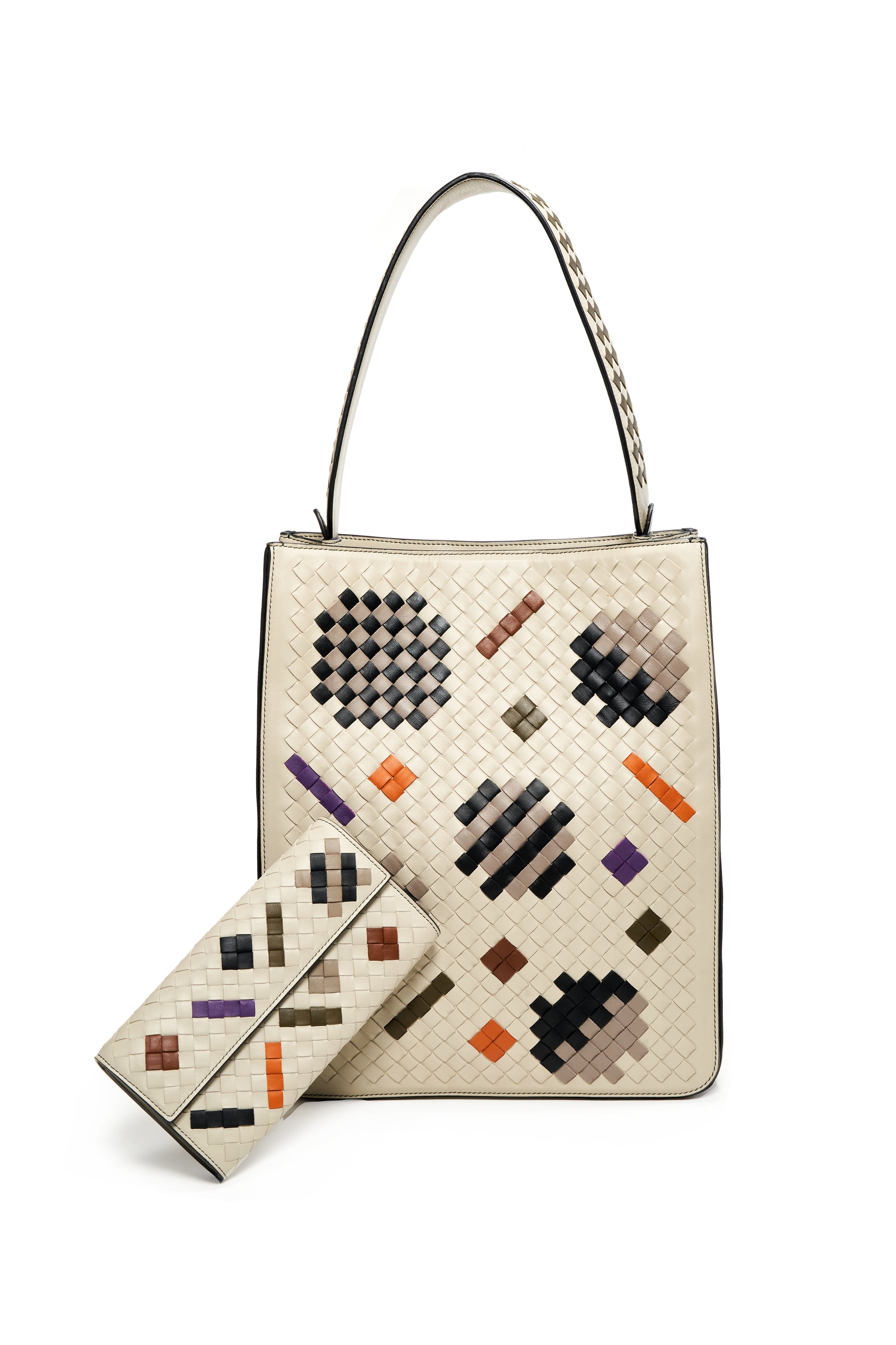 Bottega Veneta Cement Grey Artsy Pattern Tote and Wallet Set 
