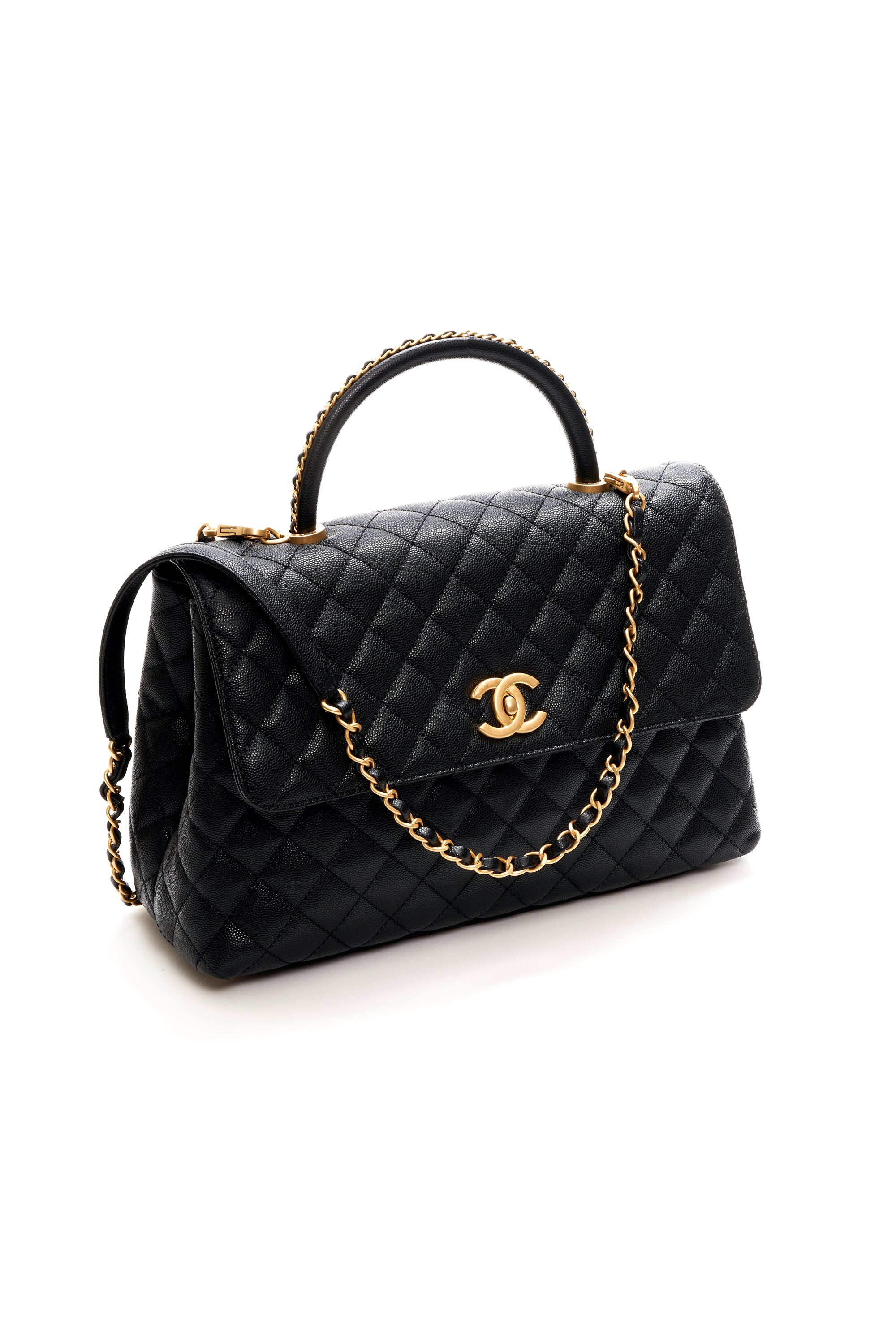 Chanel Black Caviar flap Bag Chain and Top Handle