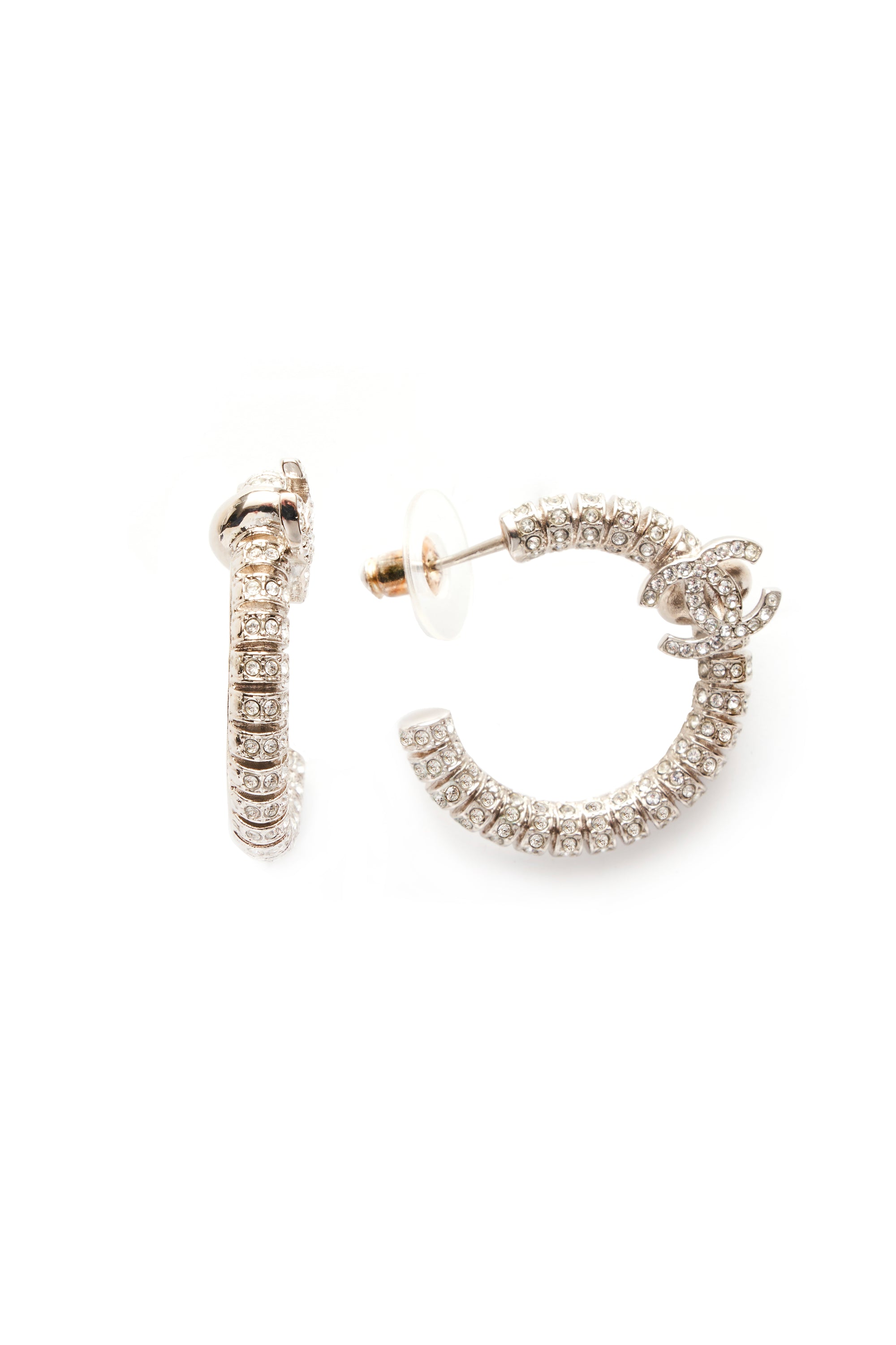 Chanel Silver and Crystal Hoop Earrings 2023P