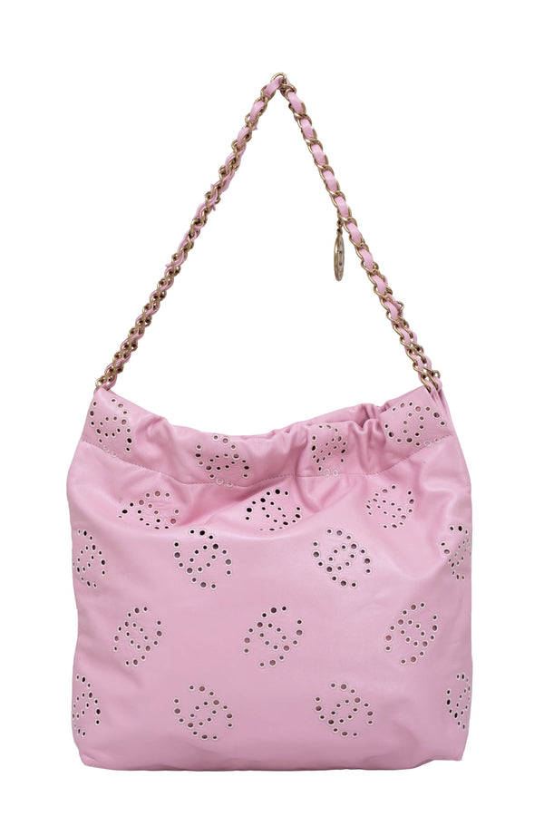 Chanel 22 Light Pink Eyelet CC Hobo Purse Size Small 2025 - Foxy