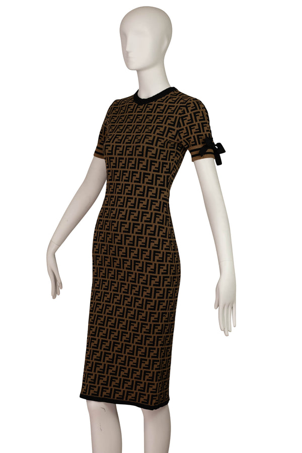 Fendi Short Sleeve Dress Zucca Pattern Size 38 - Foxy Couture Carmel