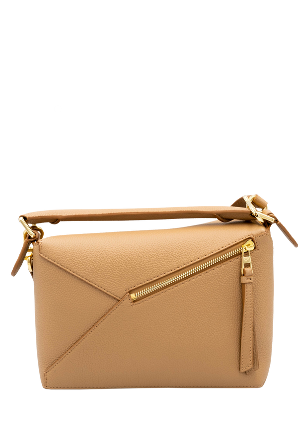 Loewe Taupe Pebble Leather Puzzle Bag Dual Handle Purse - Foxy