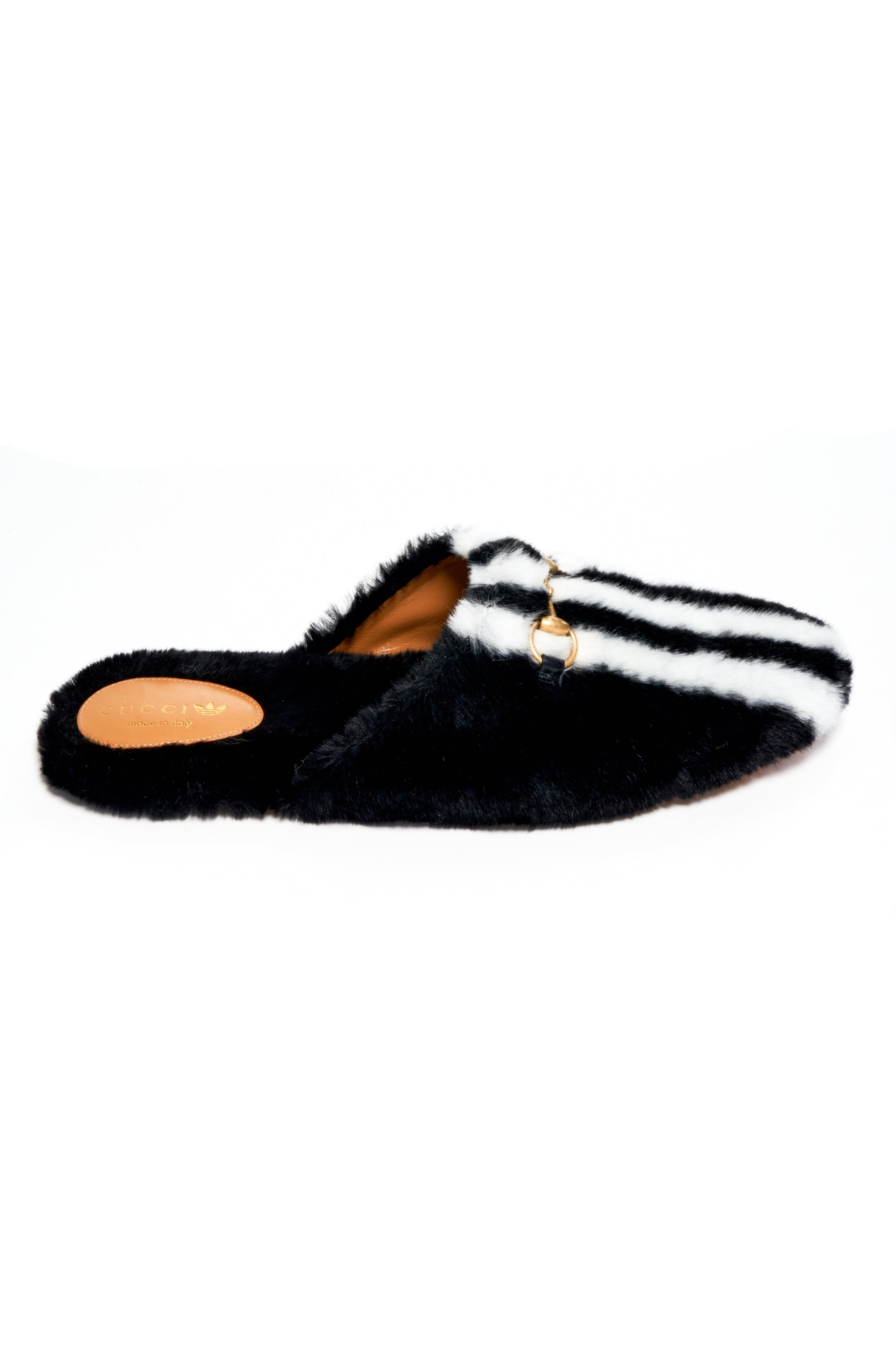 Gucci x Adidas Faux Fur Mule Slides Size 40.5 Foxy Couture Carmel