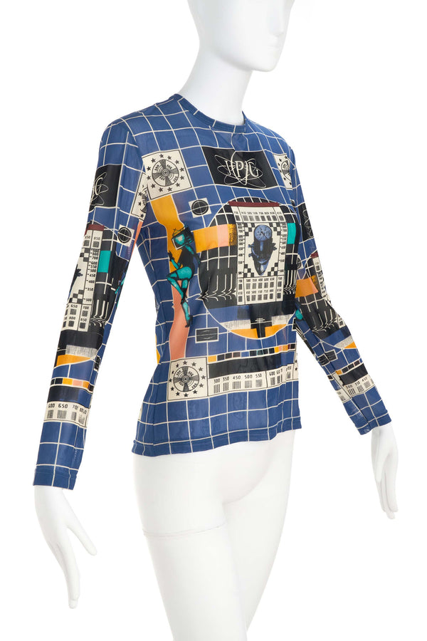 Jean Paul Gaultier JPG Paris Cyber Print Mesh Shirt Size M - Foxy