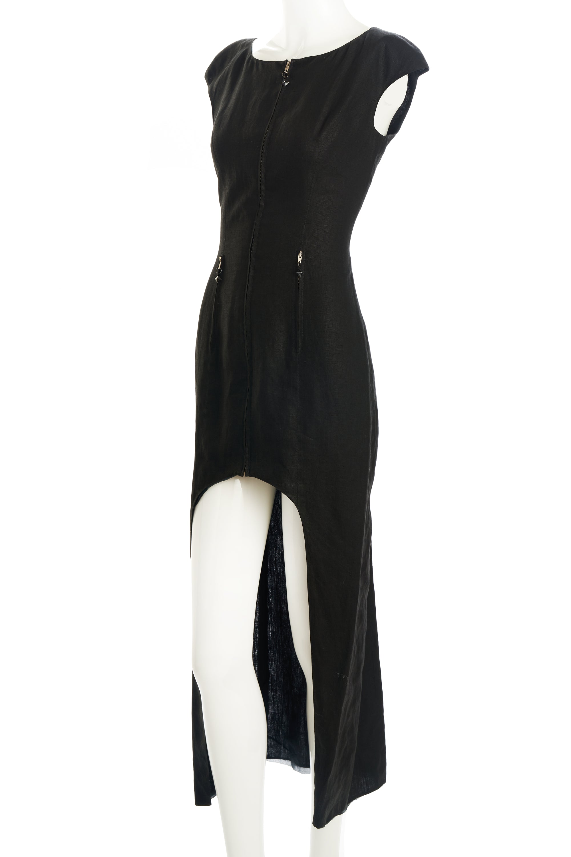 Montana Hi/Lo Black Linen Sleeveless Dress Size 40/6