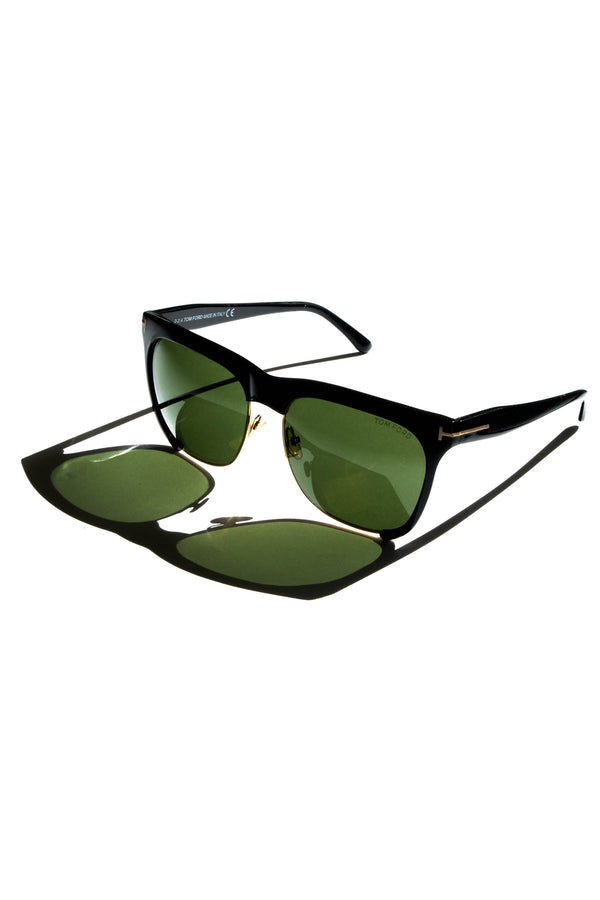 Tom Ford Black and Gold Semi Rimless Frames With Green Lens