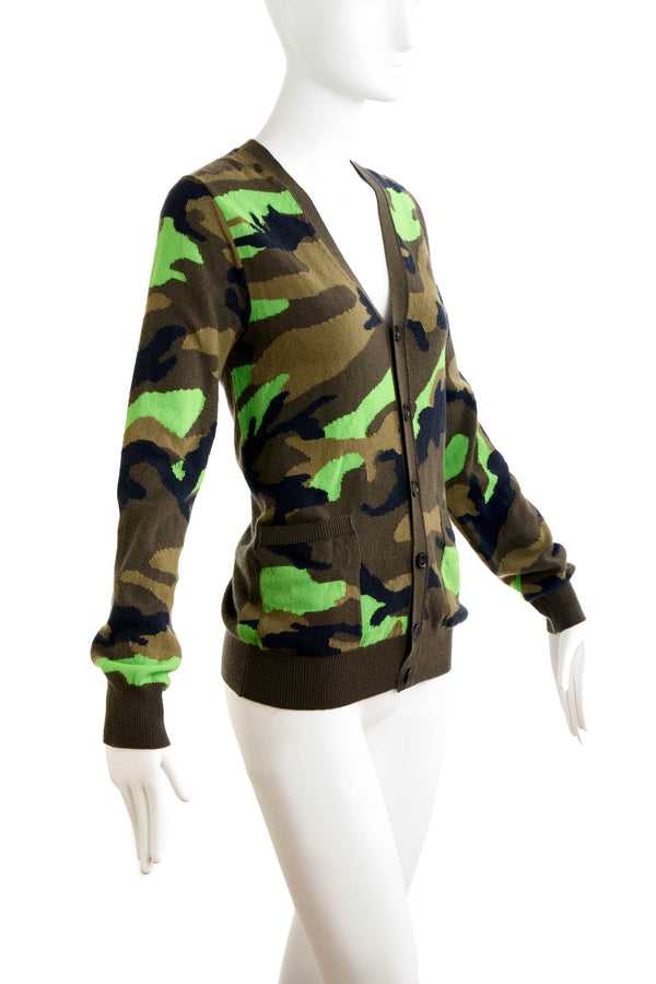 Valentino Brown and Lime Camo Print Cardigan - Foxy Couture Carmel