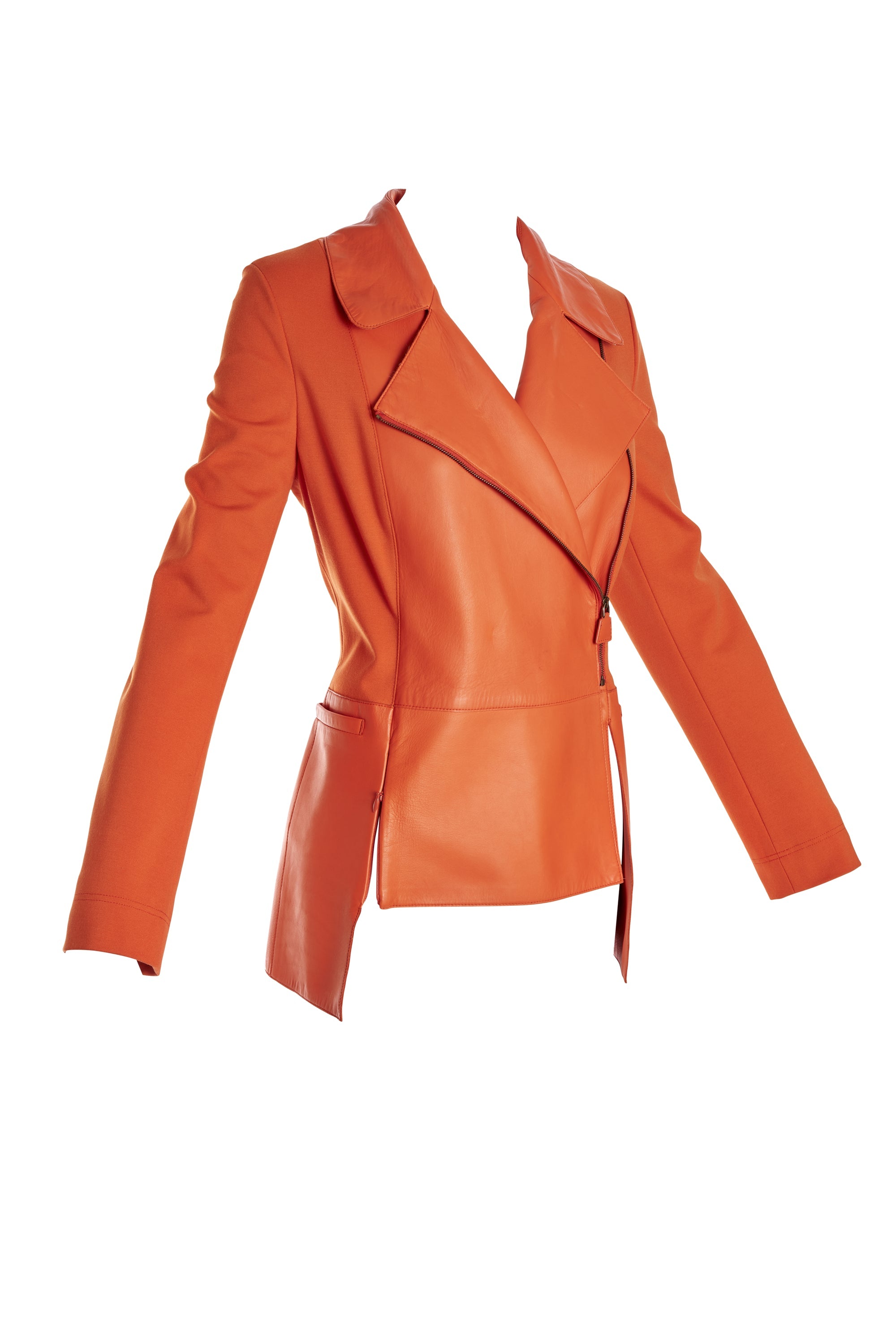 Akris Orange Knit + Leather Jacket