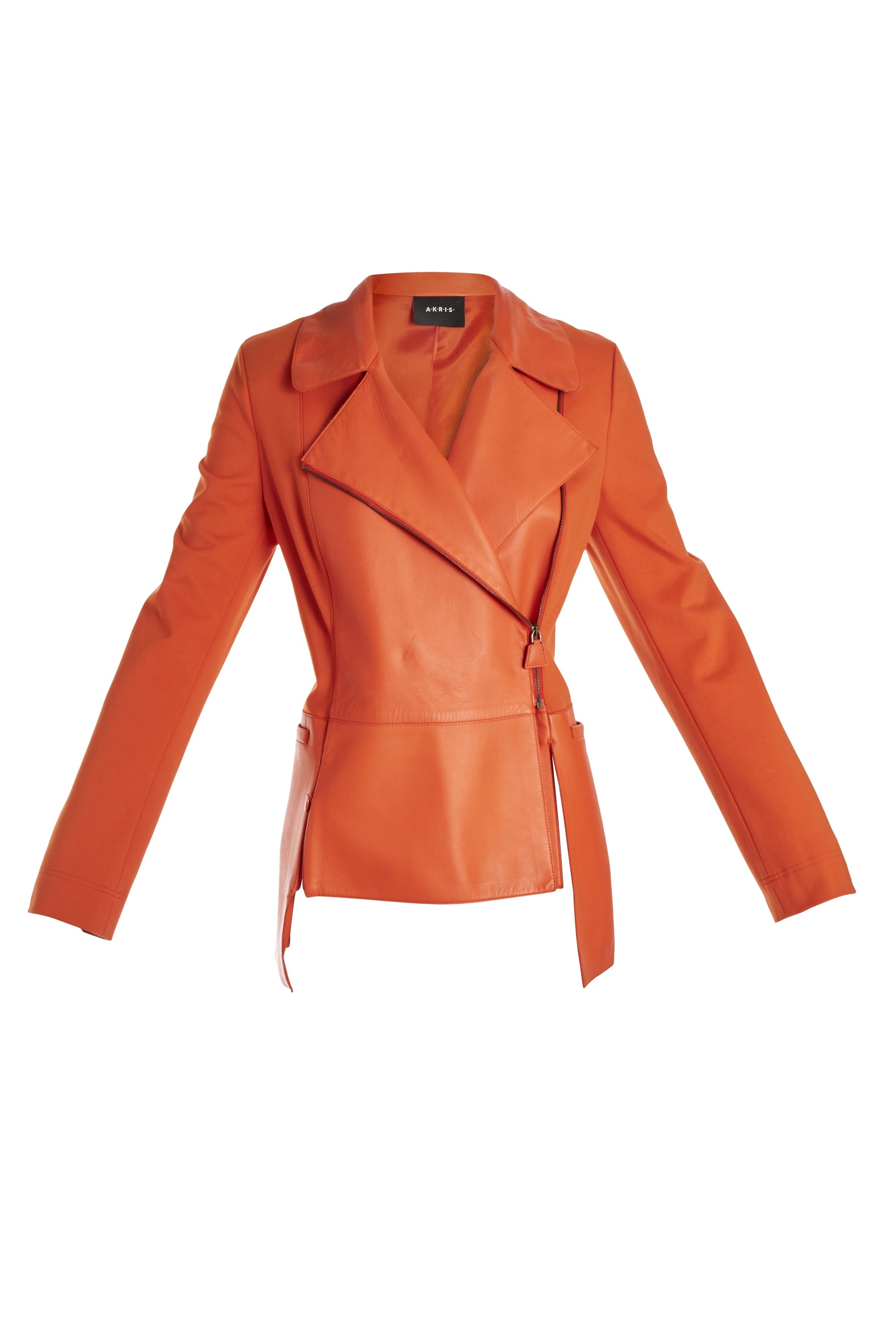 Akris Orange Knit + Leather Jacket - Foxy Couture Carmel