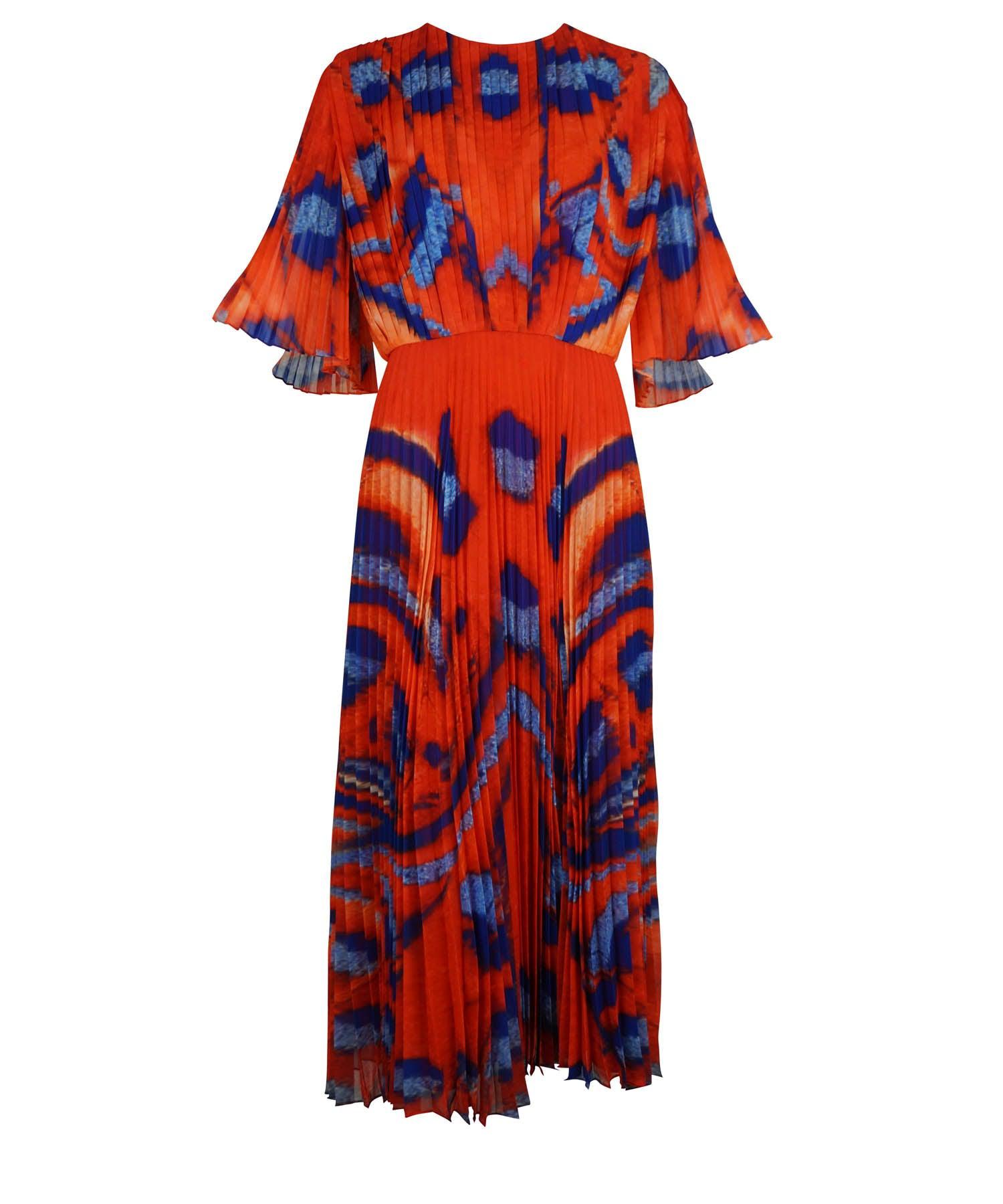 Altuzarra Tandoori Moth Pleated Dress 2021 Fall Sz 38 - Foxy Couture Carmel