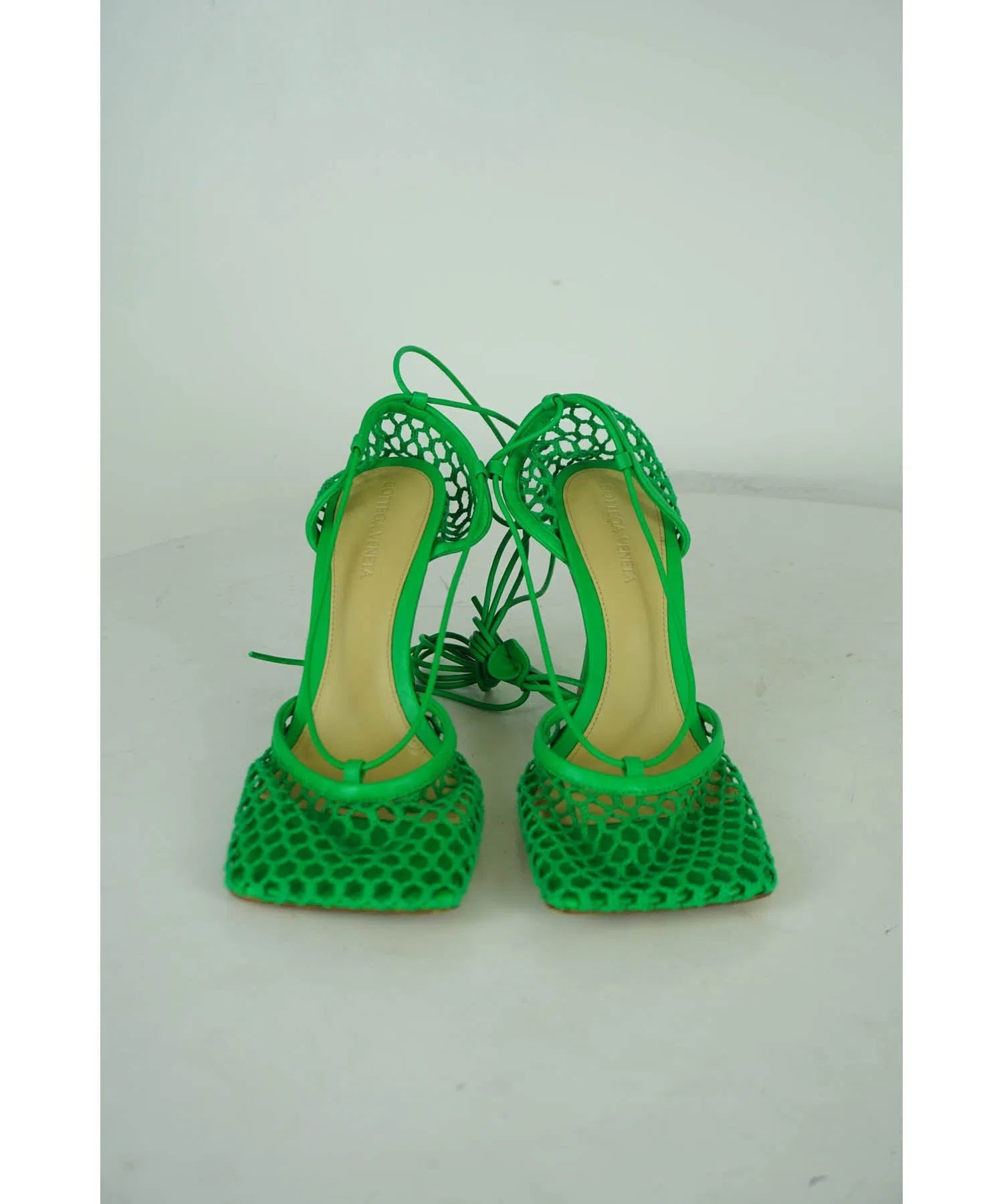 Bottega Veneta Kelly Green Crochet Square Toe Sandals