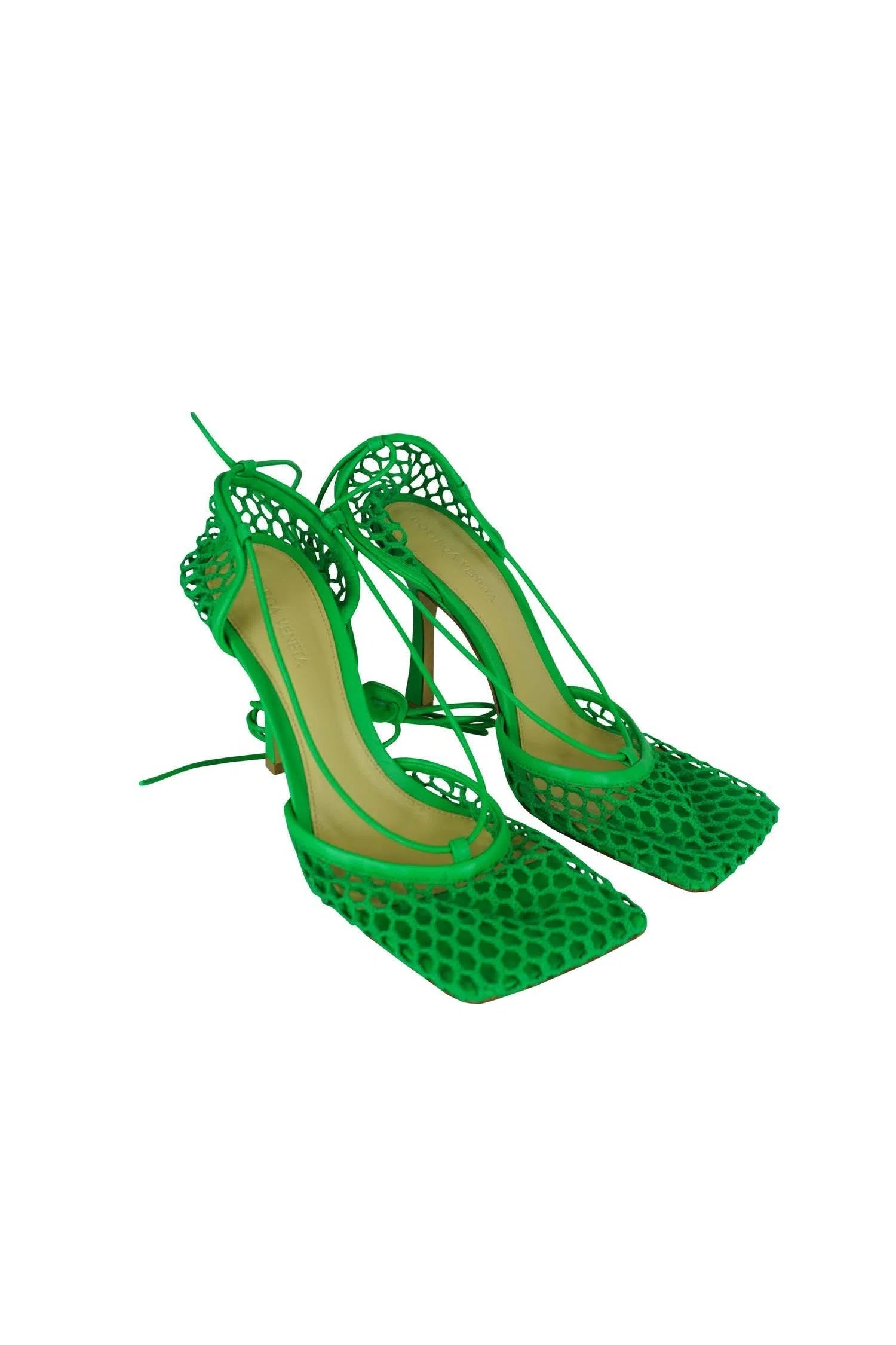 Bottega Veneta Kelly Green Crochet Square Toe Sandals - Foxy Couture Carmel