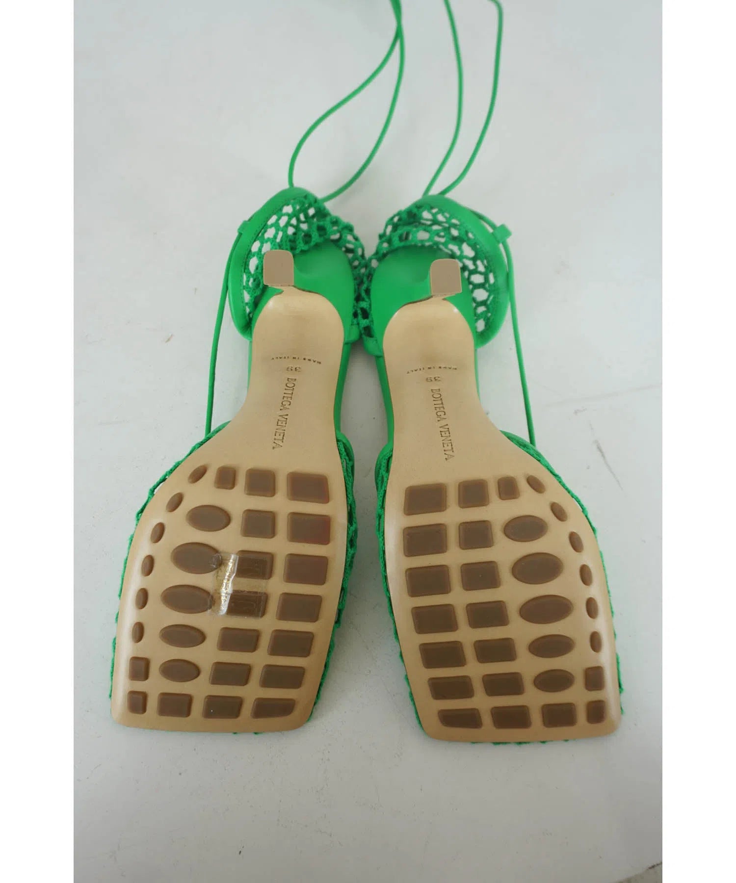Bottega Veneta Kelly Green Crochet Square Toe Sandals
