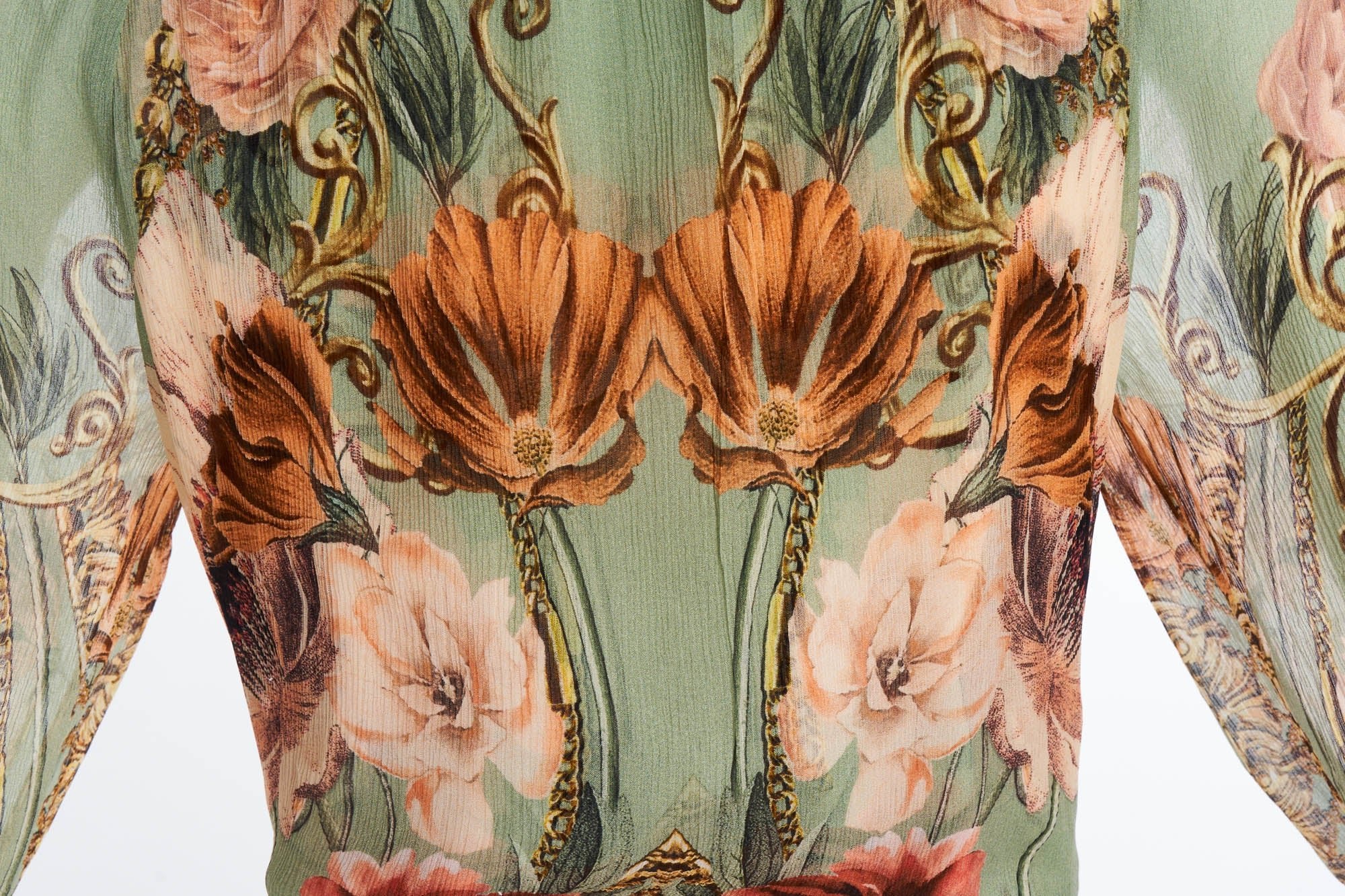 Camilla Green Floral Print Embellished Caftan Silk Maxi Dress XS