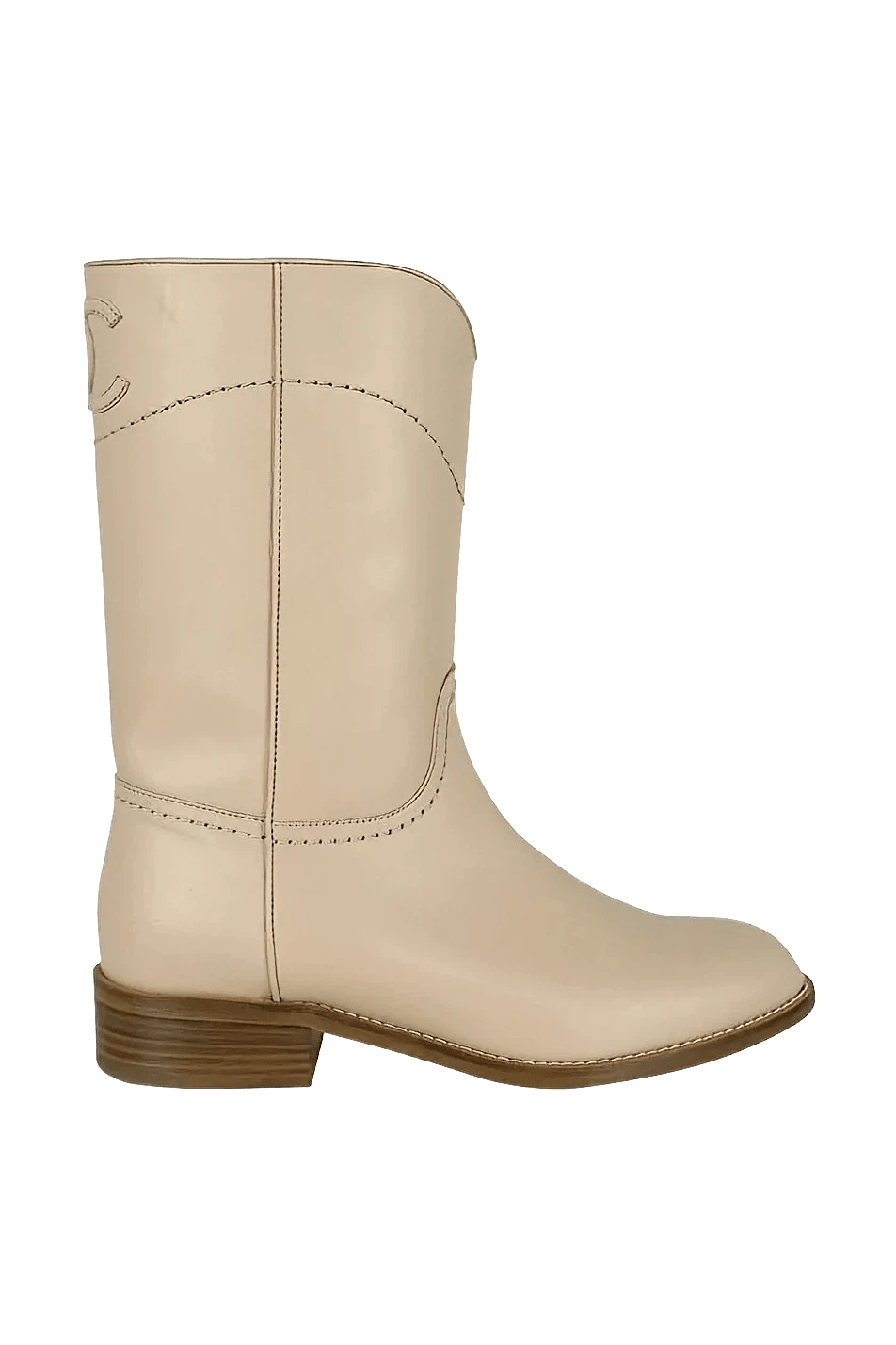 Chanel Beige Half Height Cowboy Boots 6.5