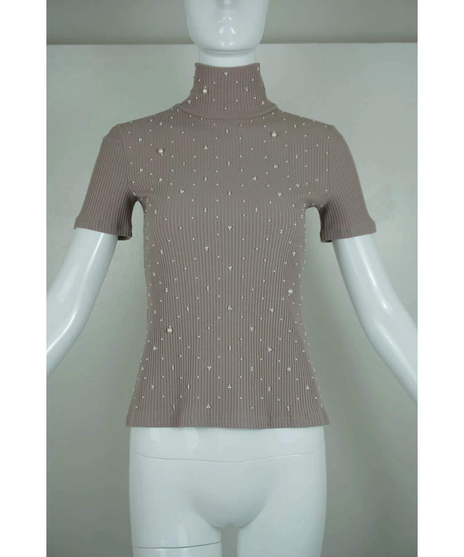 Chanel Beige Rib Knit Pearl Embellished Turtleneck 34/XS
