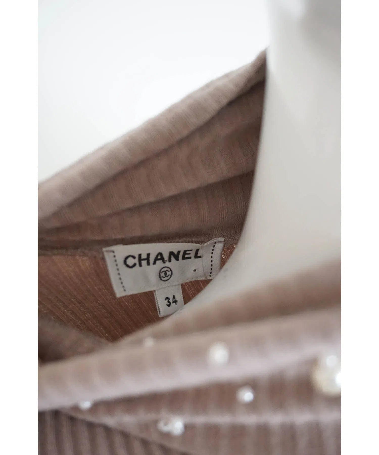 Chanel Beige Rib Knit Pearl Embellished Turtleneck 34/XS