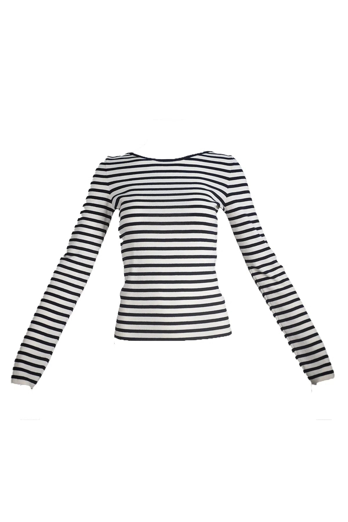 Chanel Navy White Stripe Knit Shirt 2010C Size 34