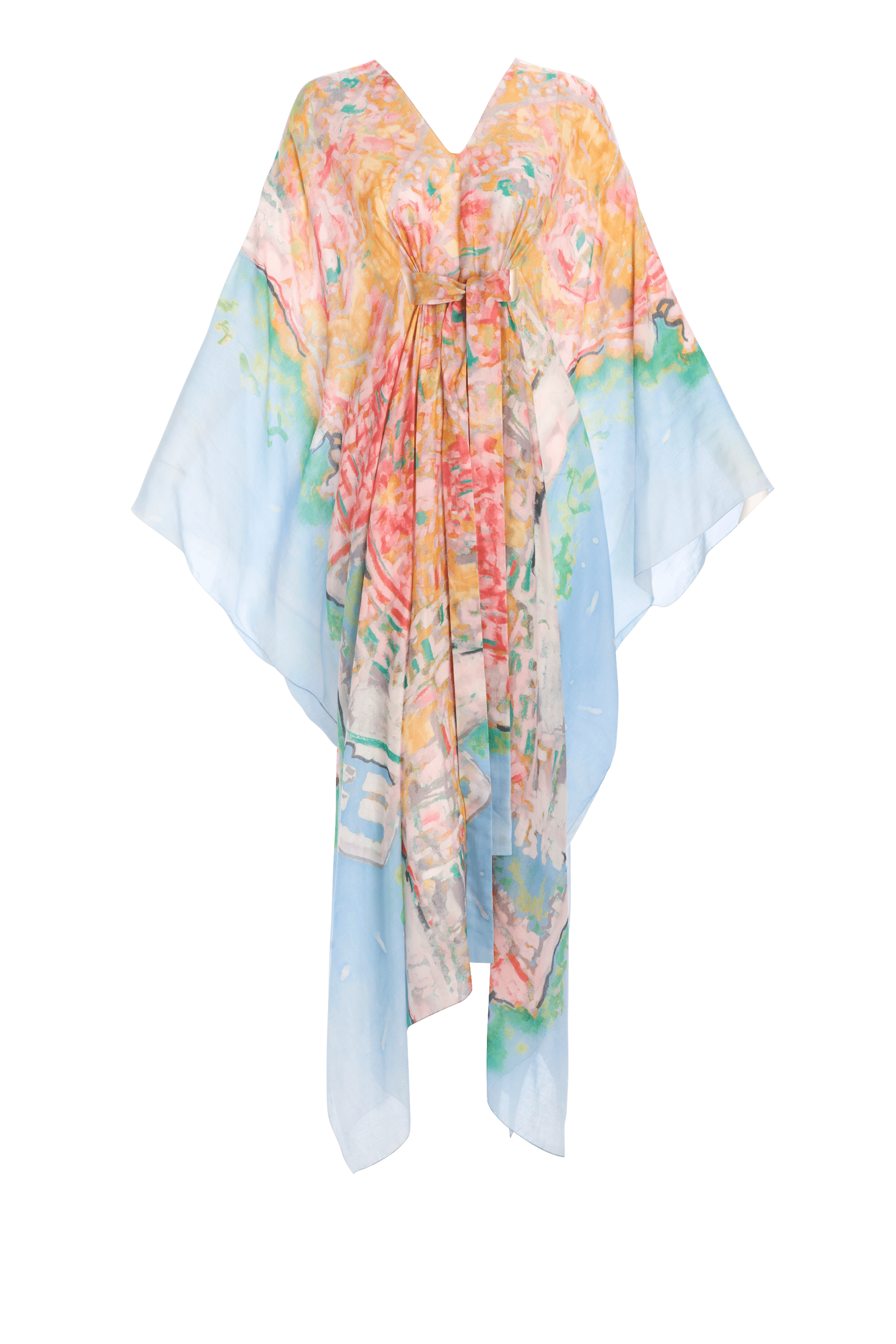 Chanel Silk Chiffon Caftan Gown in Watercolor Print Foxy Couture Carmel