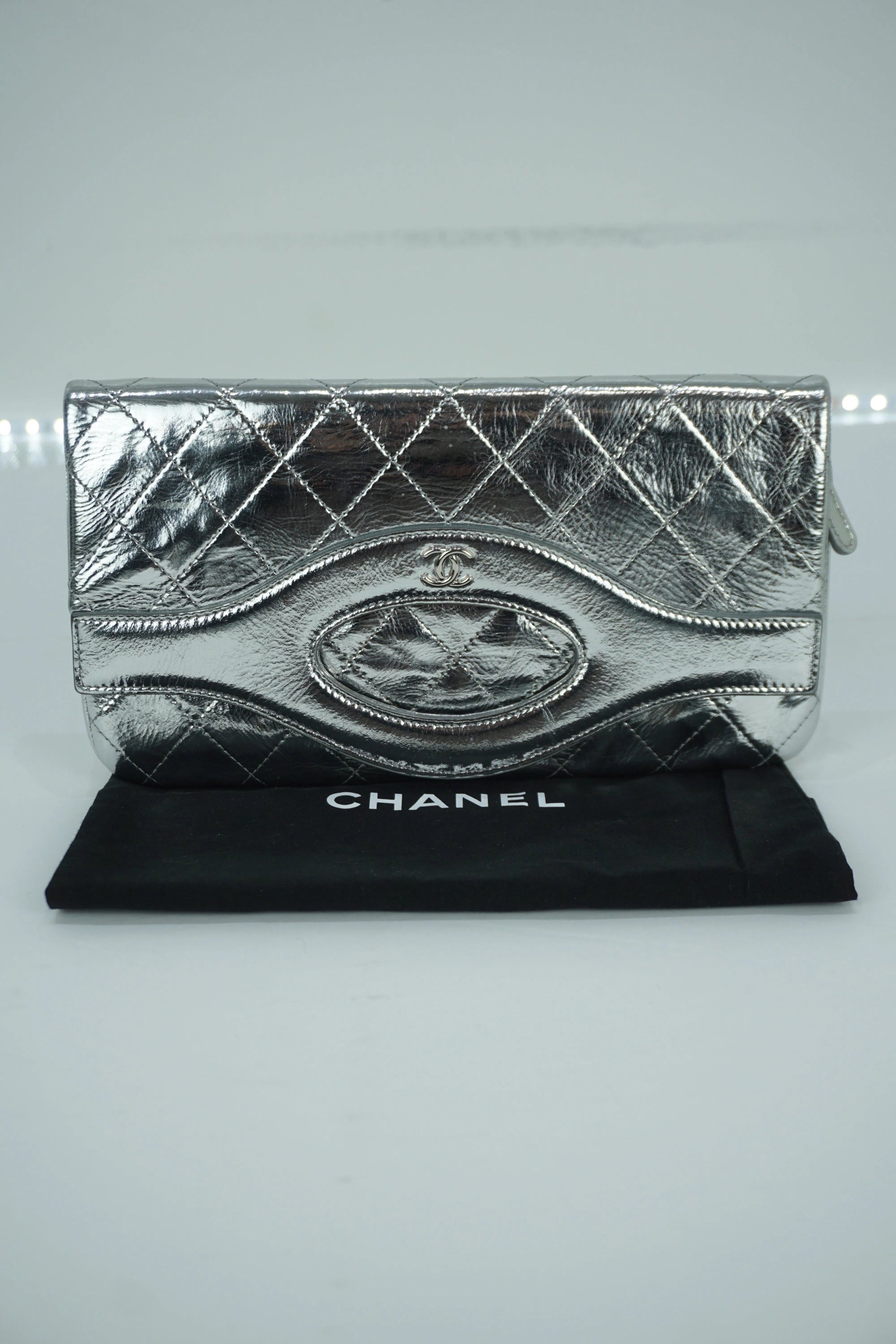Chanel Silver Mirror Leather Clutch 2019