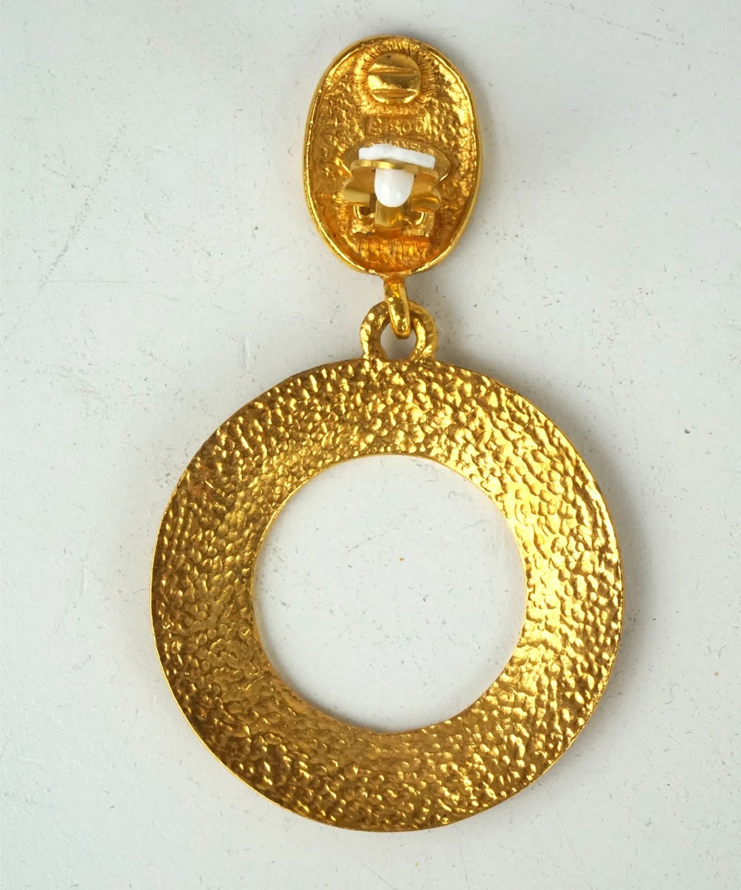 Chanel vintage Massive CC Crown Medallion Drop Hoop Earrings 1980's