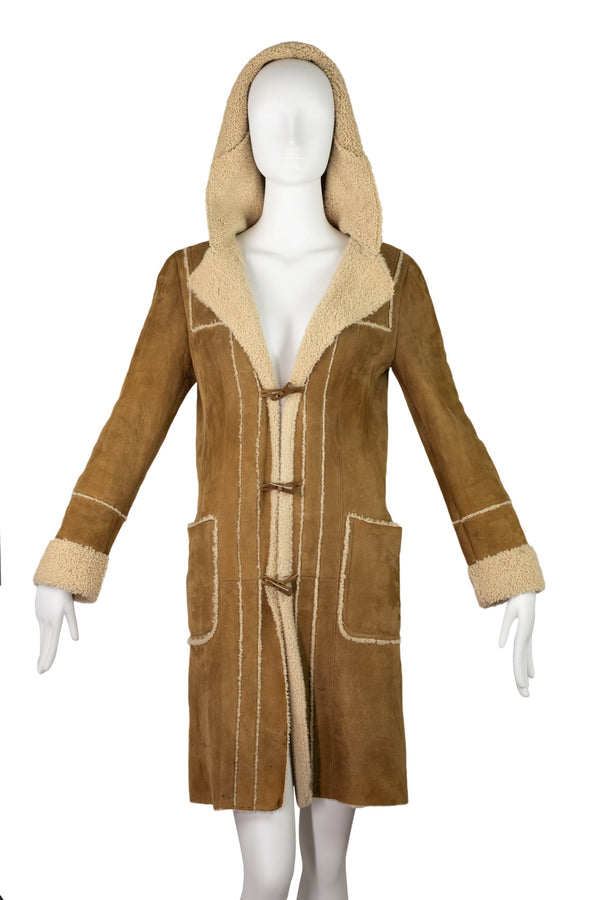 Chanel Caramel Suede Shearling Hooded Coat Size 36/4 2006A - Foxy