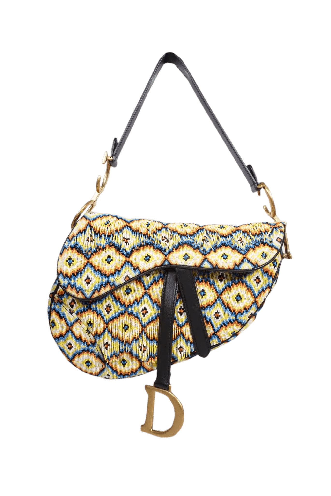 Christian Dior Size M Yellow Beaded Saddle Bag