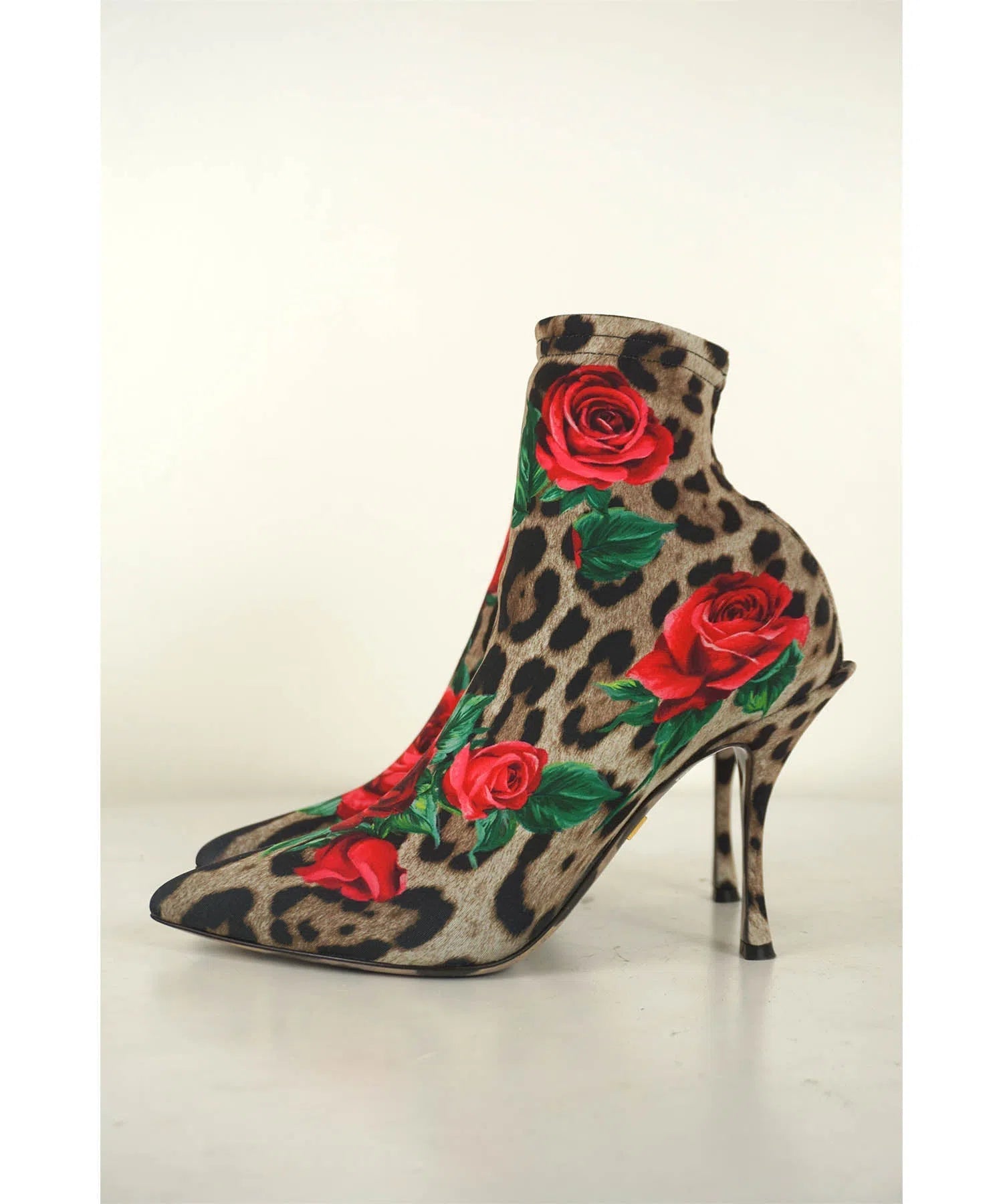Dolce & Gabbana Roses on Animal Print Sock Boots