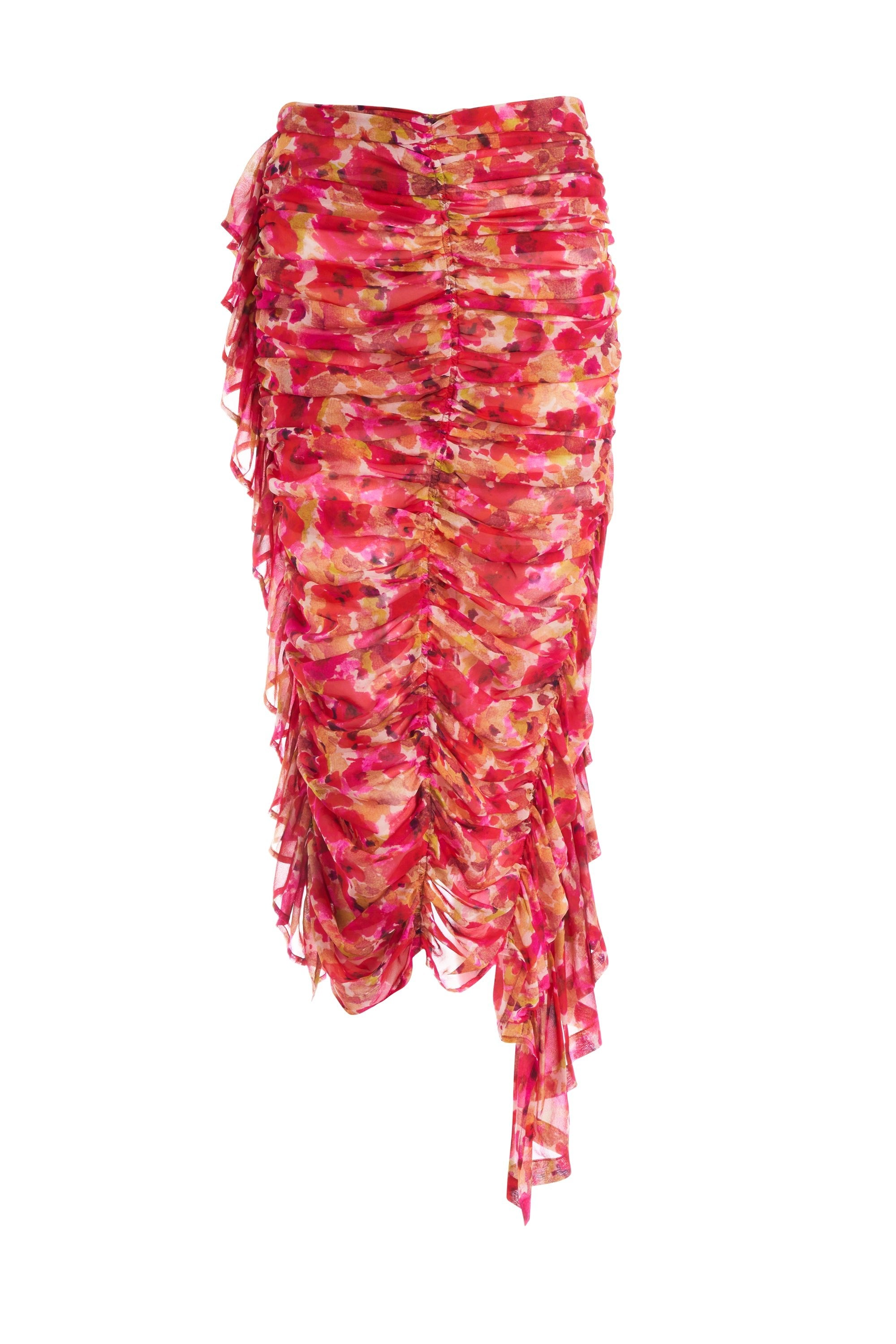 Dries Van Noten Red Ruffled Pencil Skirt - Foxy Couture Carmel