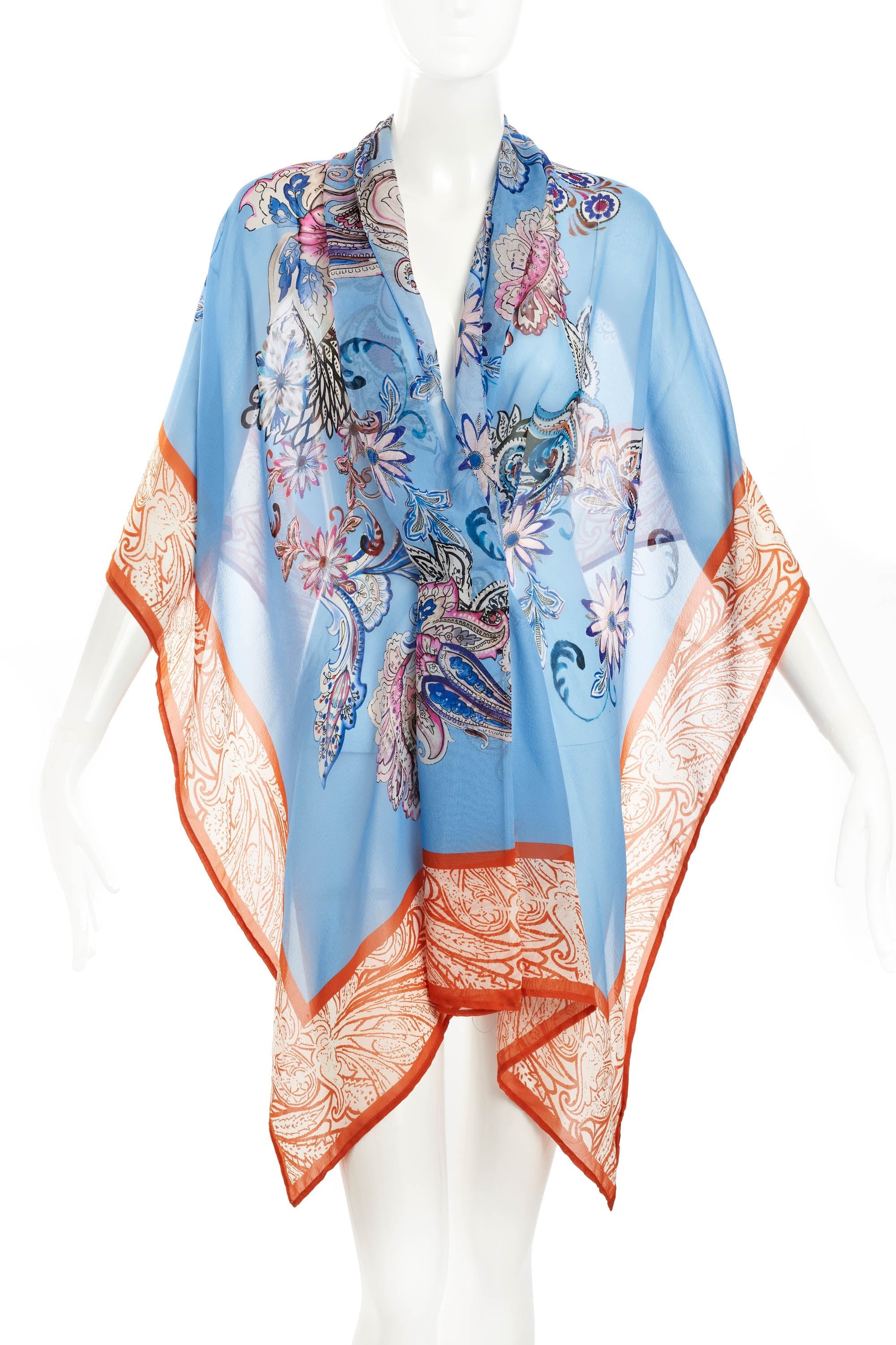 Etro Blue and Orange Floral Scarf - Foxy Couture Carmel