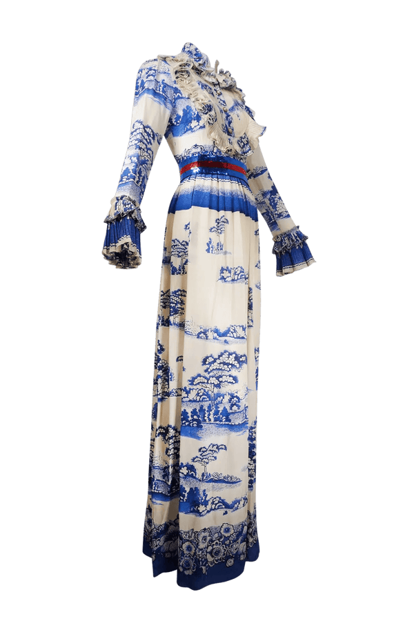 Gucci Blue and White Silk Maxi Dress 2017