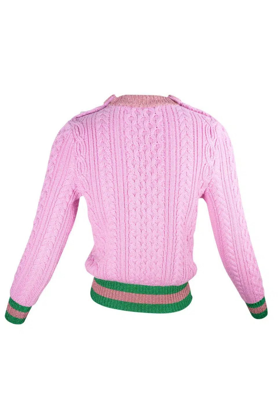 Gucci by Alessandro Michel Pink Knit Sweater with Pearl GG Buttons Size XS
