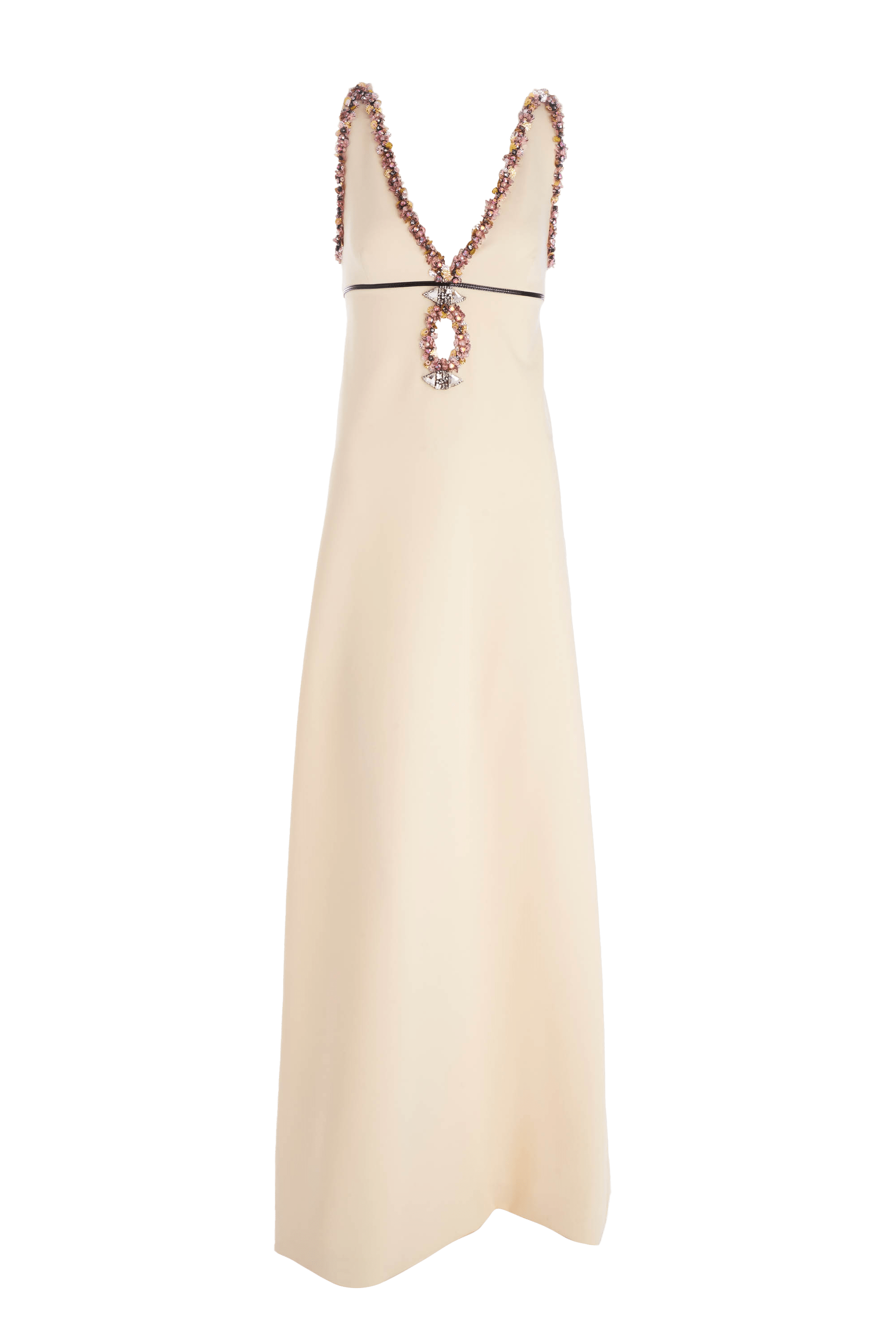 Gucci Cream V-Neckline Gown with Floral Sequins