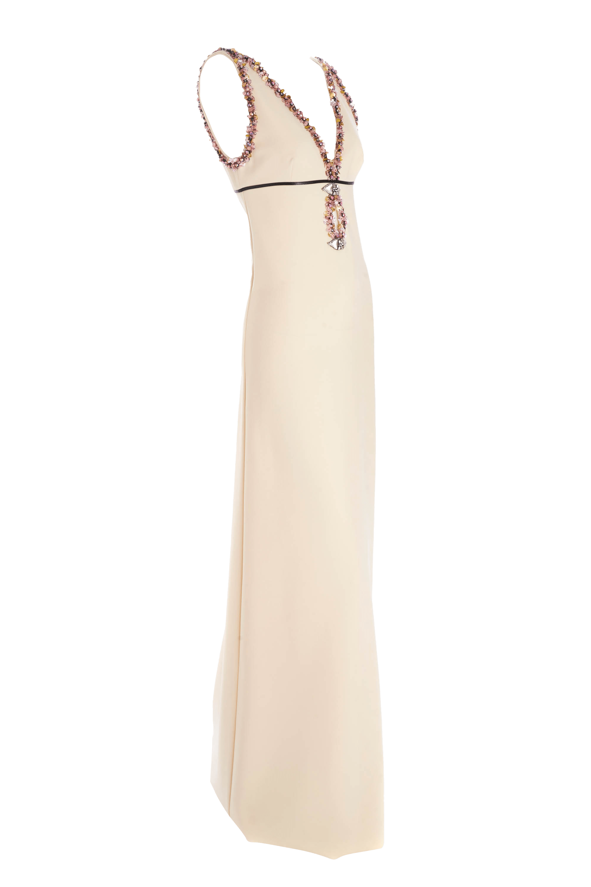 Gucci Cream V-Neckline Gown with Floral Sequins - Foxy Couture Carmel
