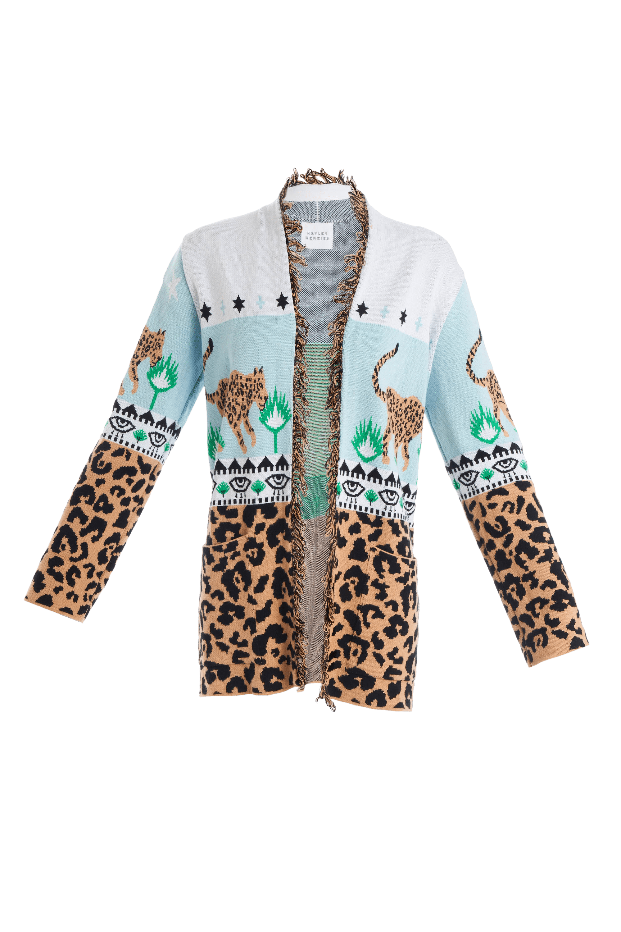 Hayley Menzies Size Small Leopard Mixed Print Belted Cardigan Sweater - Foxy Couture Carmel