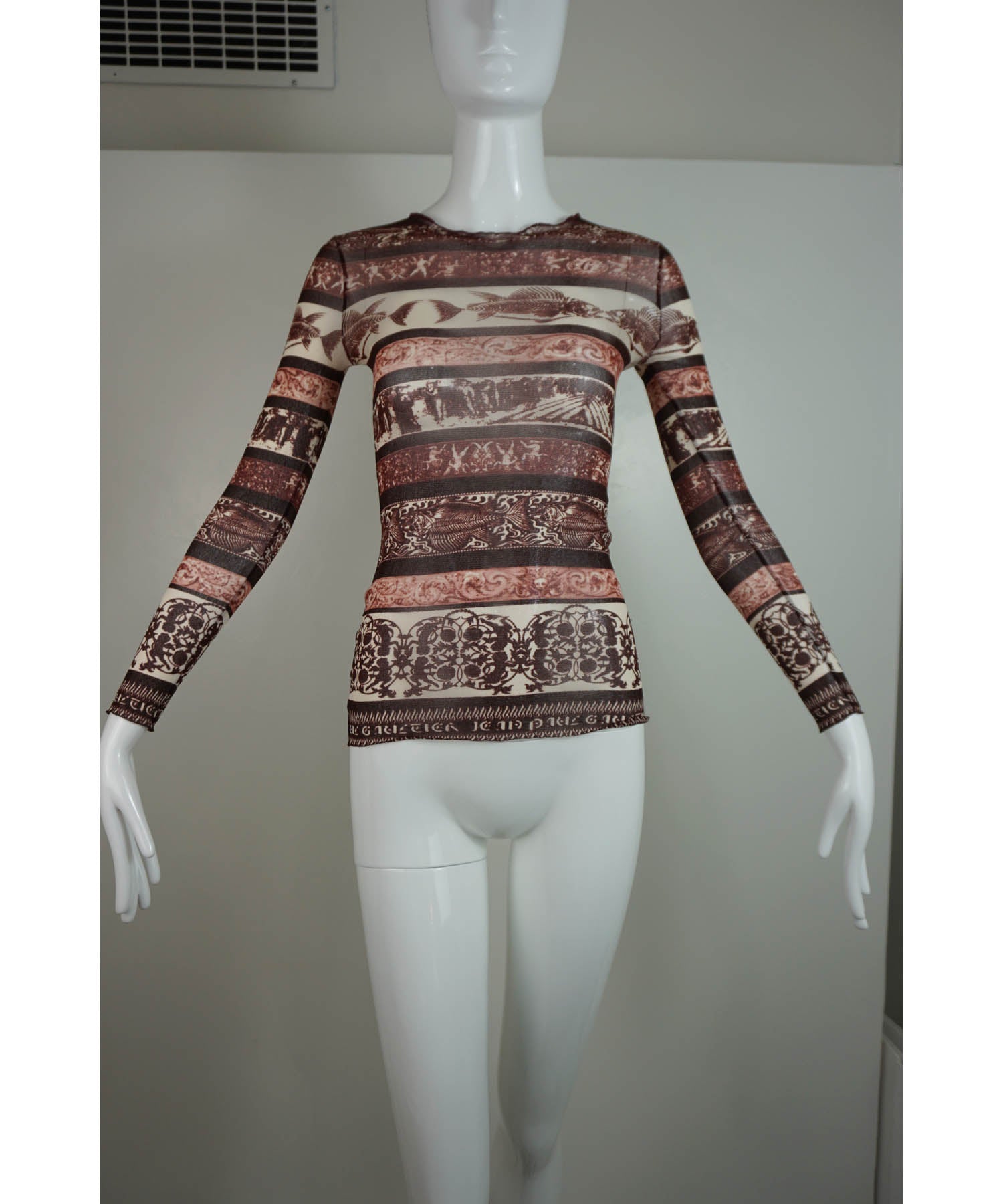 Jean Paul Gaultier Tribal Print Fuzzi Knit Long Sleeve Shirt Small