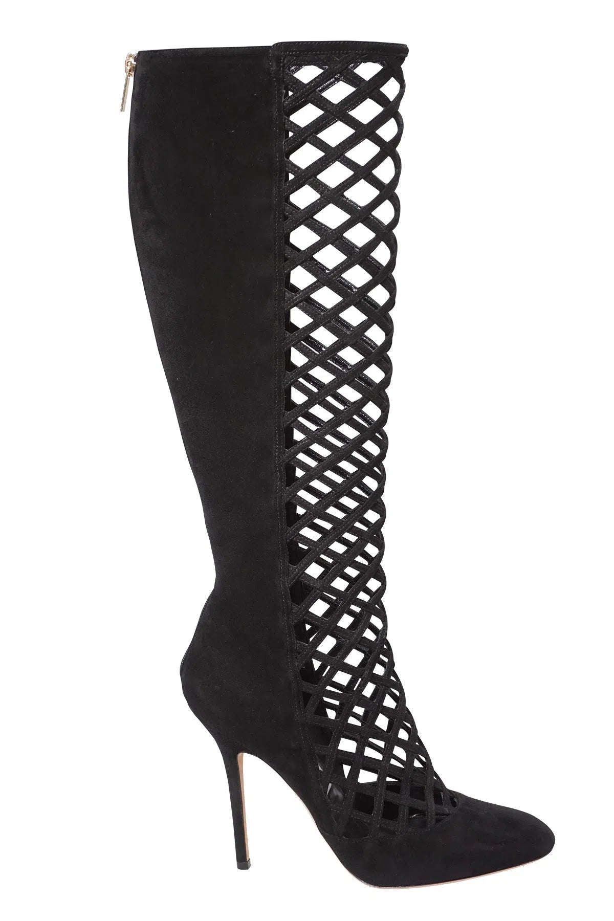 Jimmy Choo Black Suede Delta Lattice Knee Boots Size 38 - Foxy Couture Carmel
