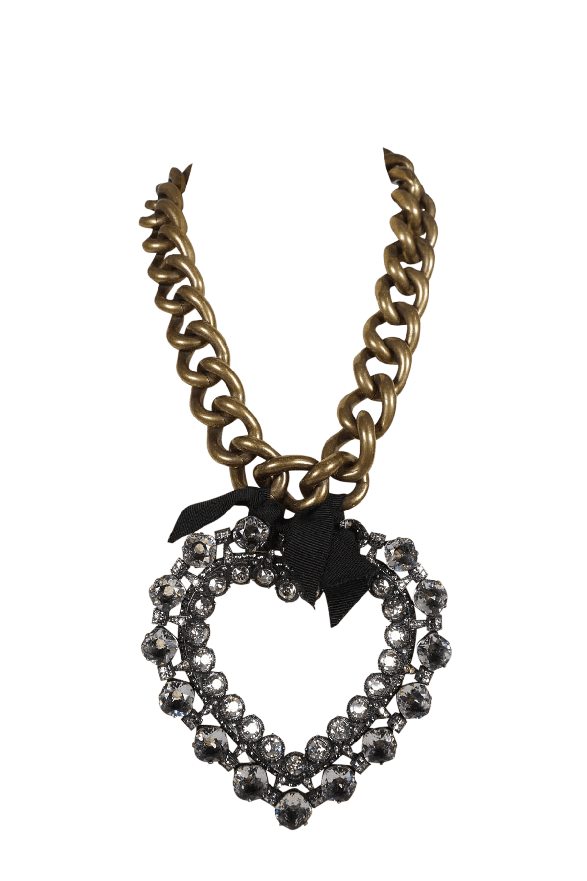 Lanvin Alber Elbaz XXL Heart Crystal Bow Brass Necklace - Foxy Couture Carmel