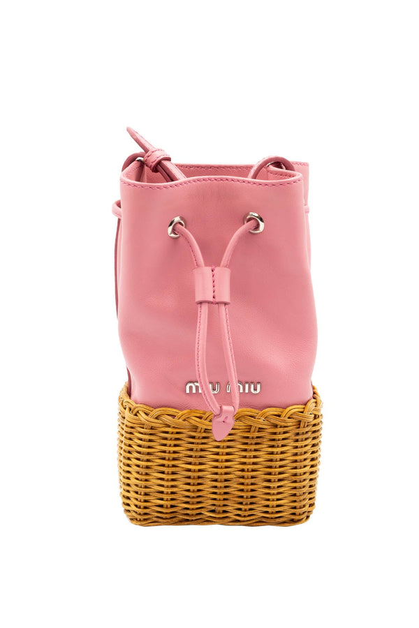 Miu Miu Pink leather and Wicker Crossbody Purse XS - Foxy Couture