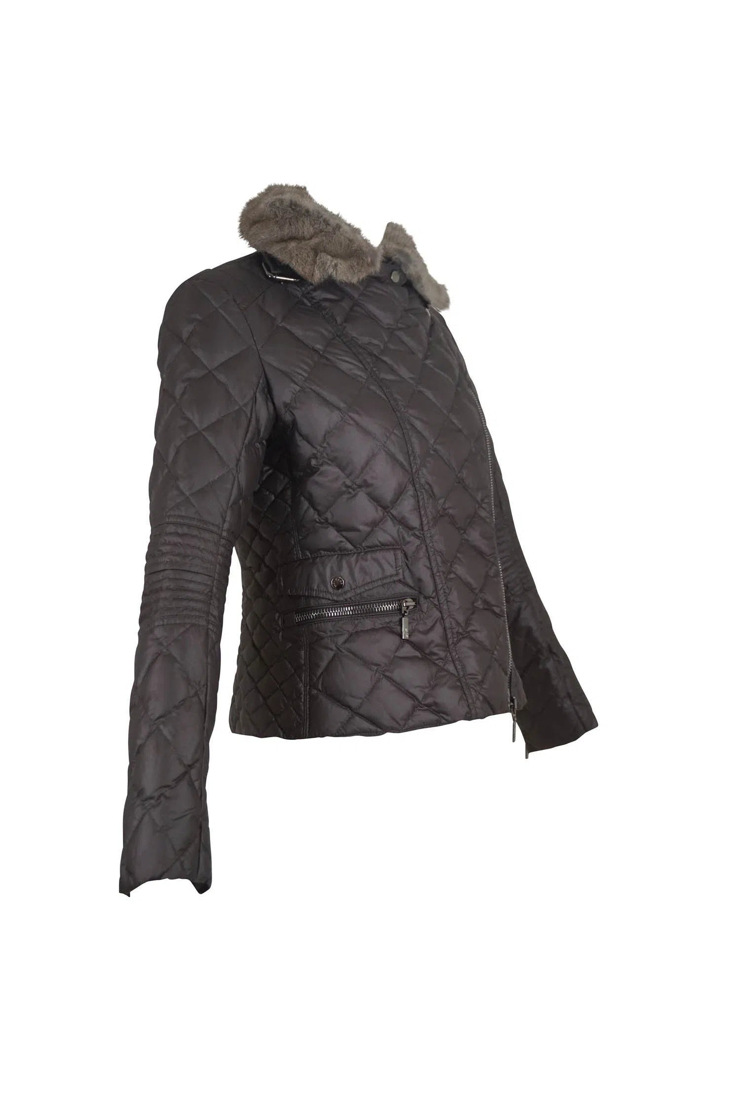 Moncler Chocolate Brown Quilted Down Moto Jacket sz Down quilted - Foxy Couture Carmel