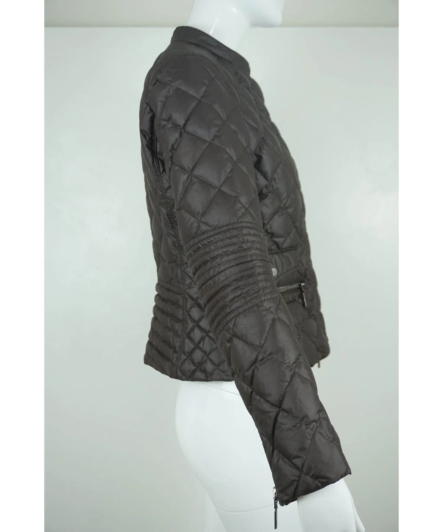 Moncler Chocolate Brown Quilted Down Moto Jacket sz Down quilted