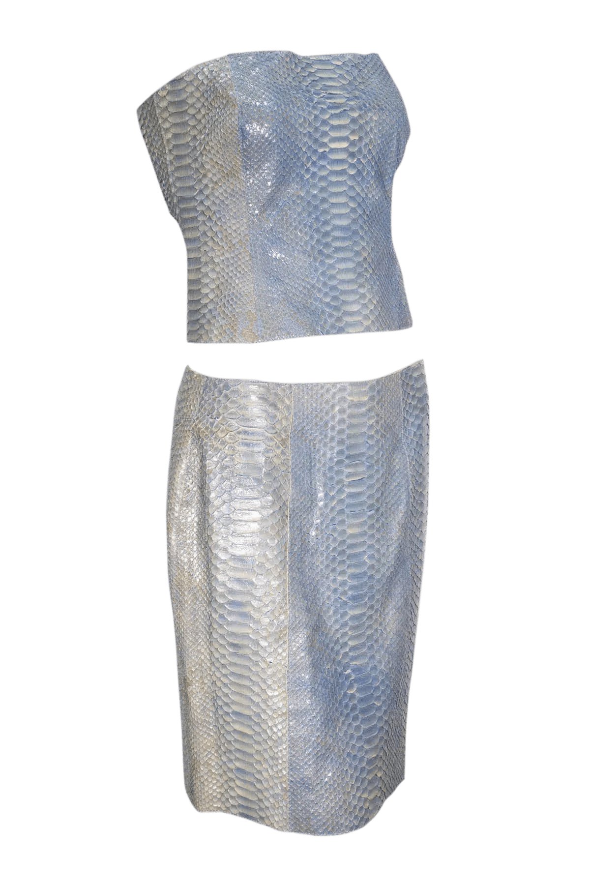 Roberto Cavalli Size Small Light Blue Snakeskin Bustier and Skirt Set Vintage