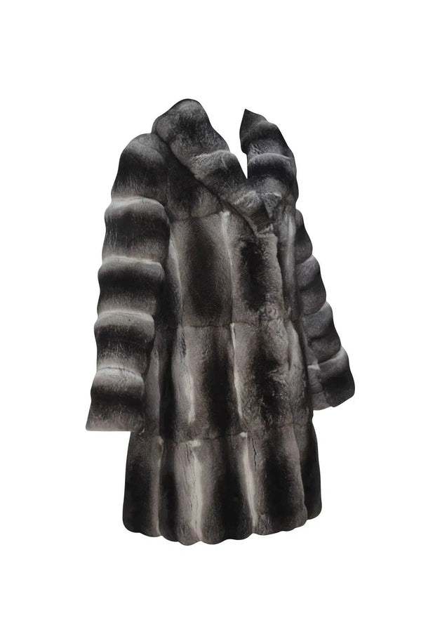 Saks 5th Ave Size 26 Grey Chinchilla Knee Length Coat - Foxy