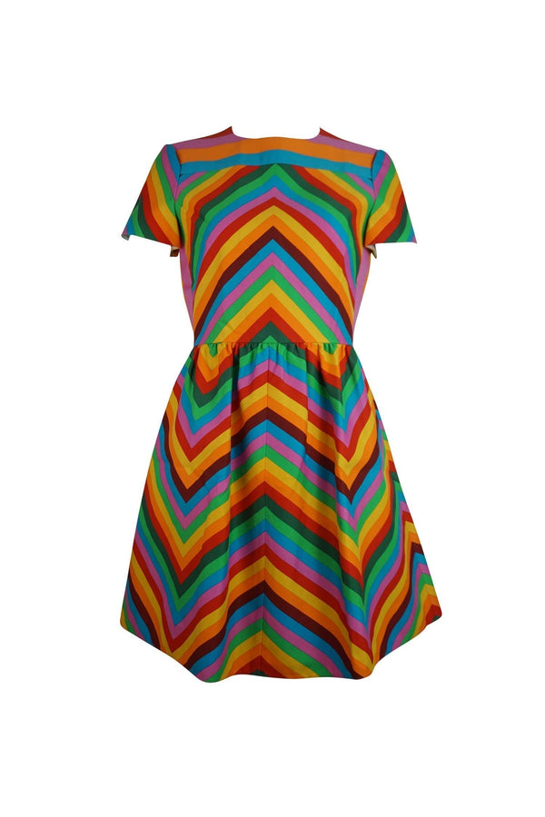 Valentino - Dresses - Women - L - Pleated Striped Silk-crepe Mini Dress