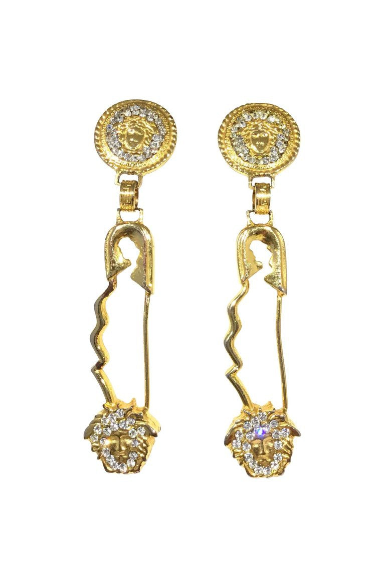 Gianni Versace Vintage XL Safety Pin Medusa Earrings