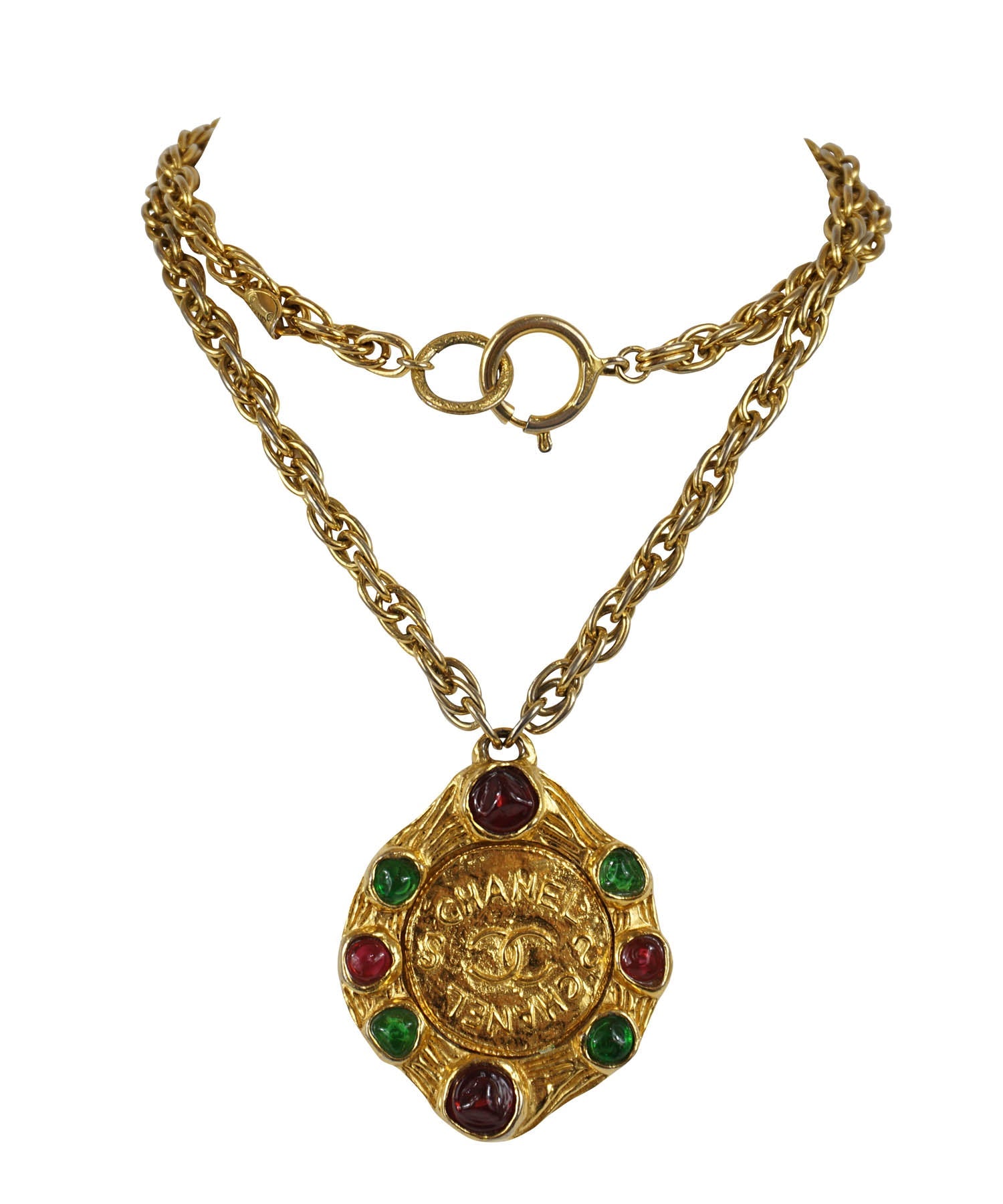 Chanel Vintage 1970's Gripoix and 24k Gold Pendant Necklace