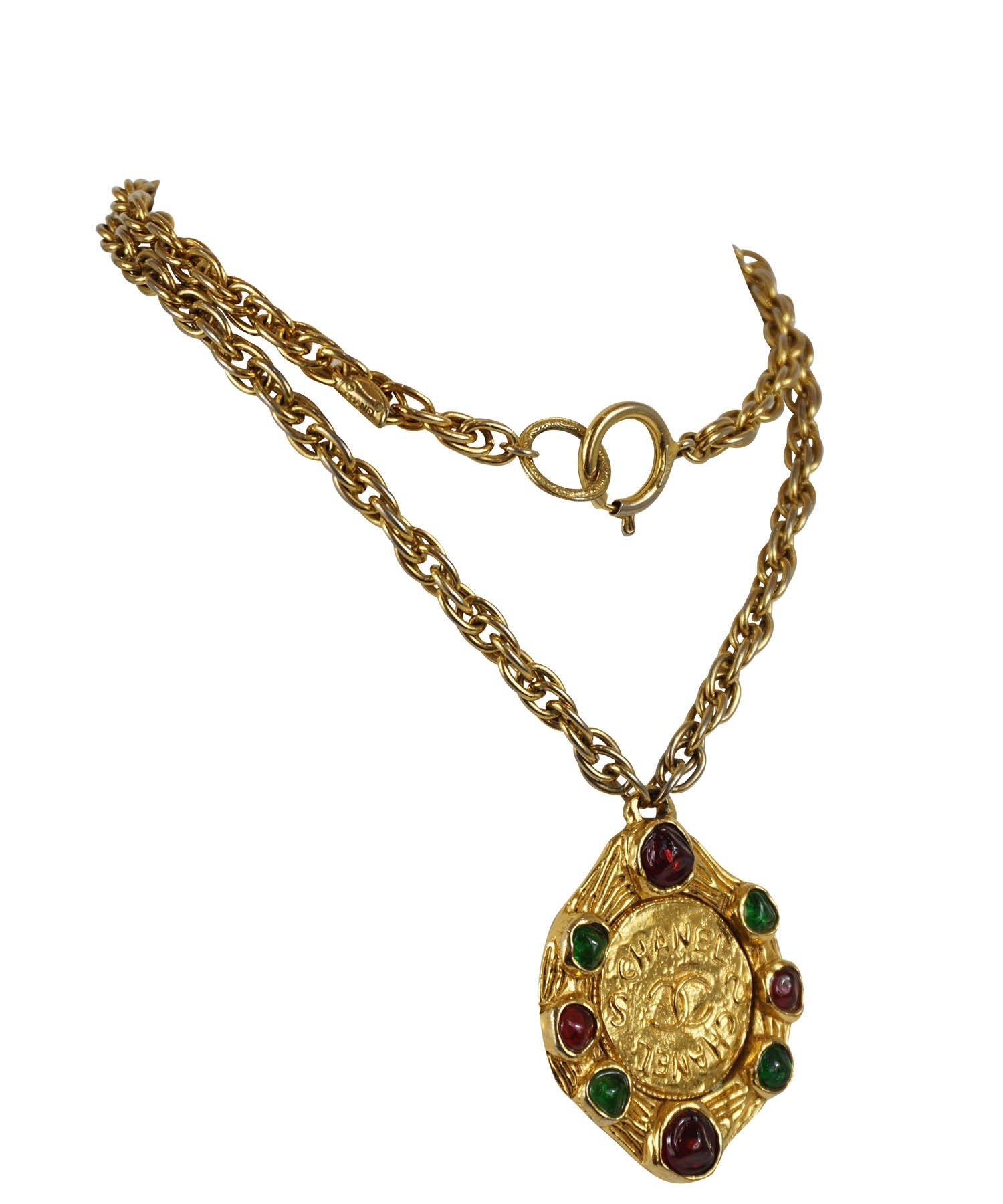 Chanel Vintage 1970's Gripoix and 24k Gold Pendant Necklace