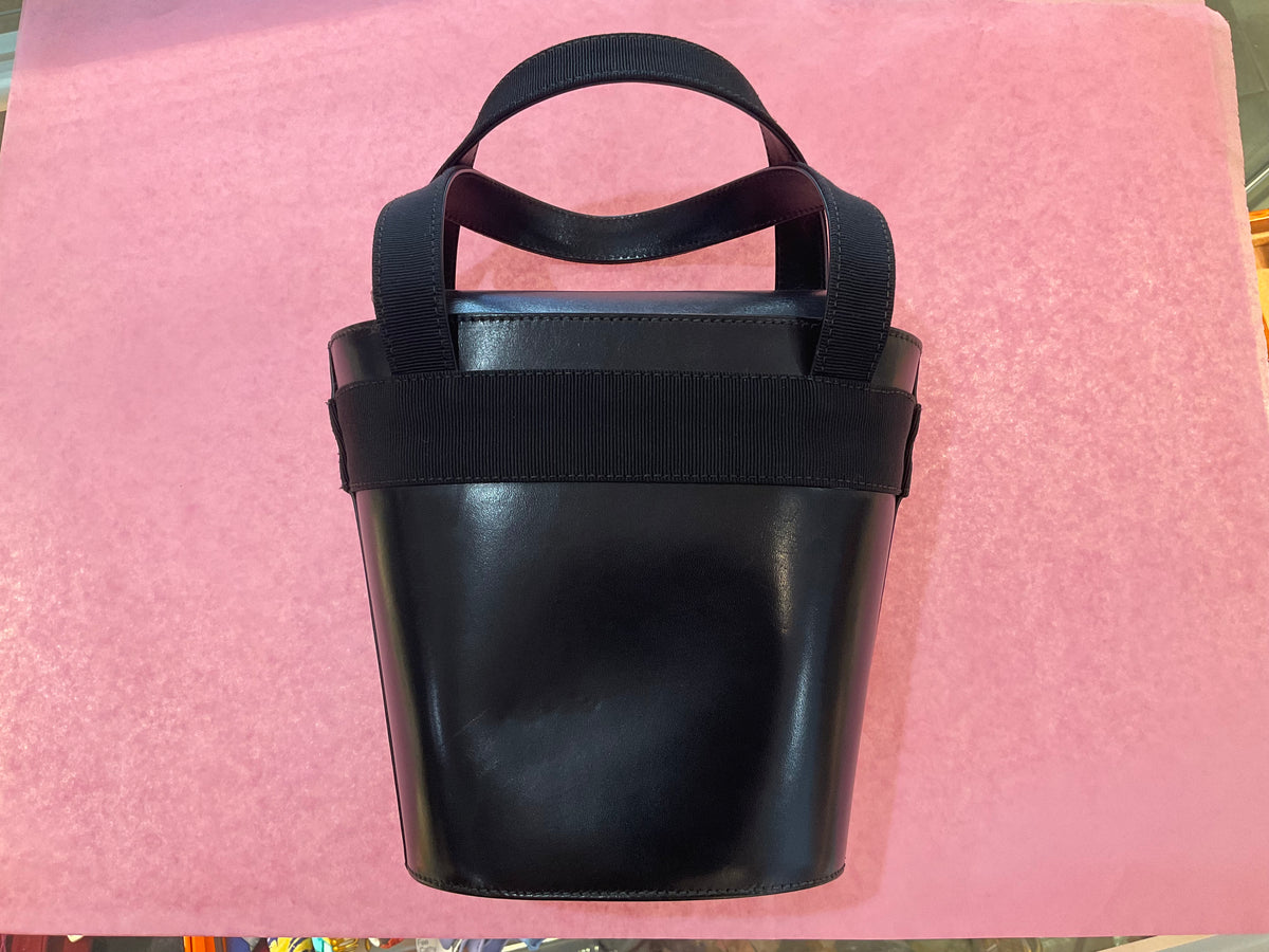 For Julia: Ferragamo Small Black Bucket Purse Grosgrain Bow GHW