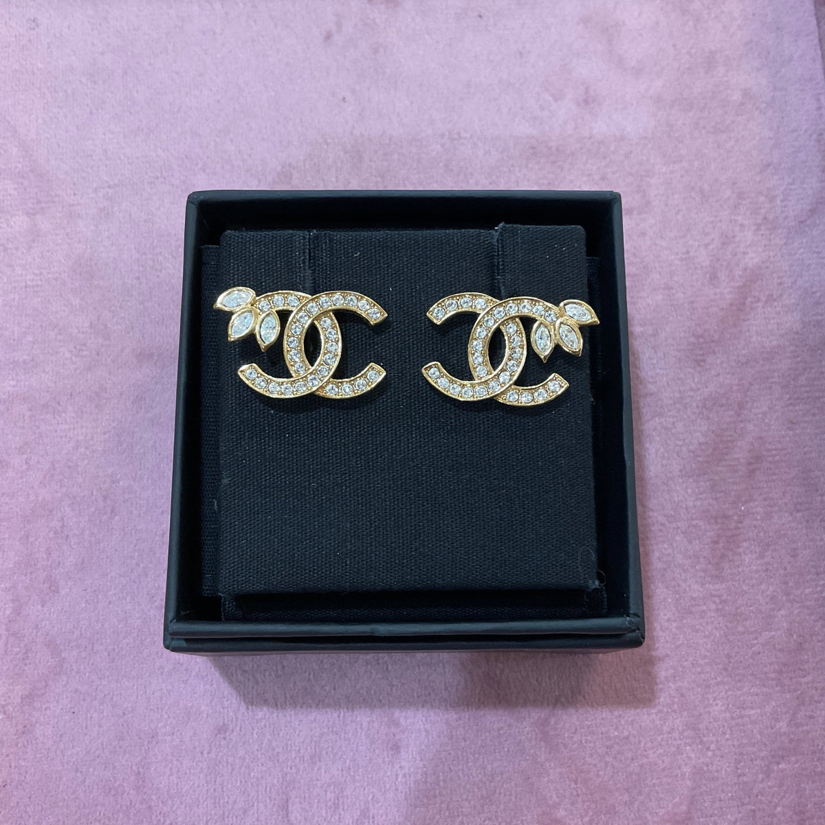 Reserved for Connie Chanel Crystal and Gold Plate Leaf Earrings 2022